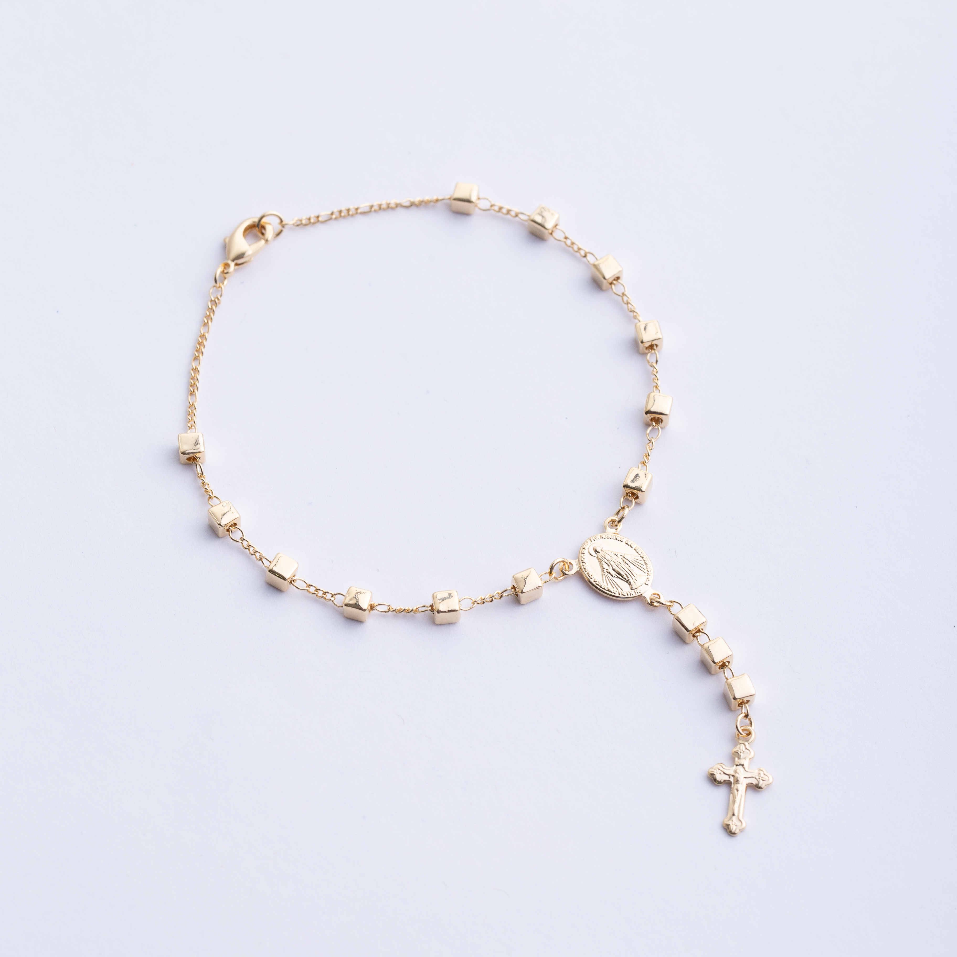 19153 Square Bead Gold Rosary Bracelet 8"