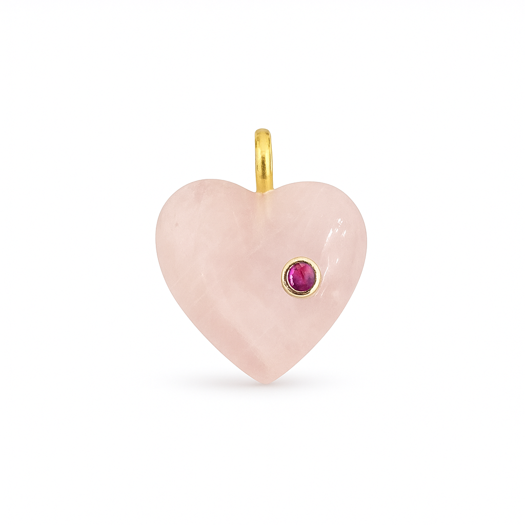 21392 Rose Quartz Heart Pendant with Pink Crystal