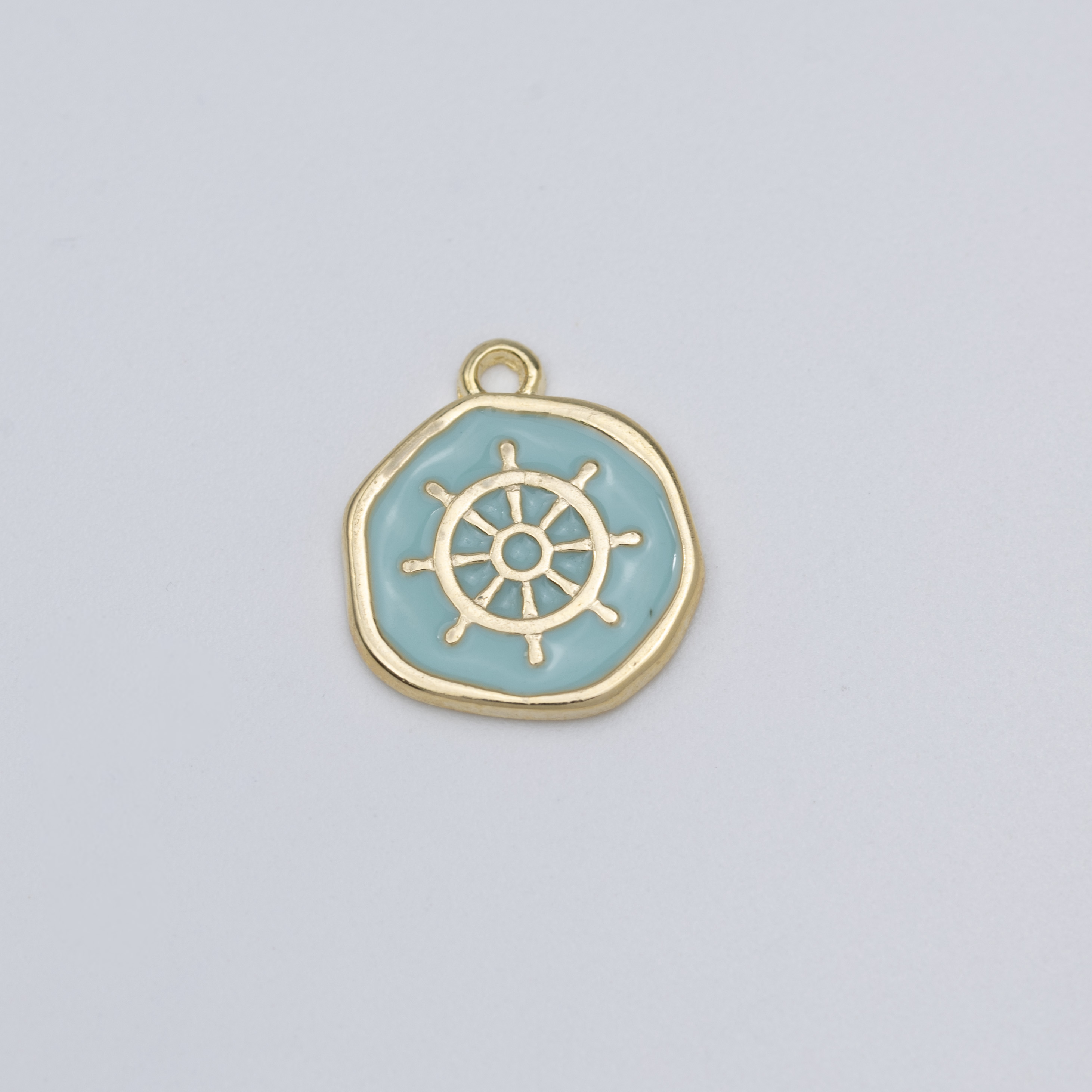 12568 Turquoise Enamel Gold Rudder Pendant