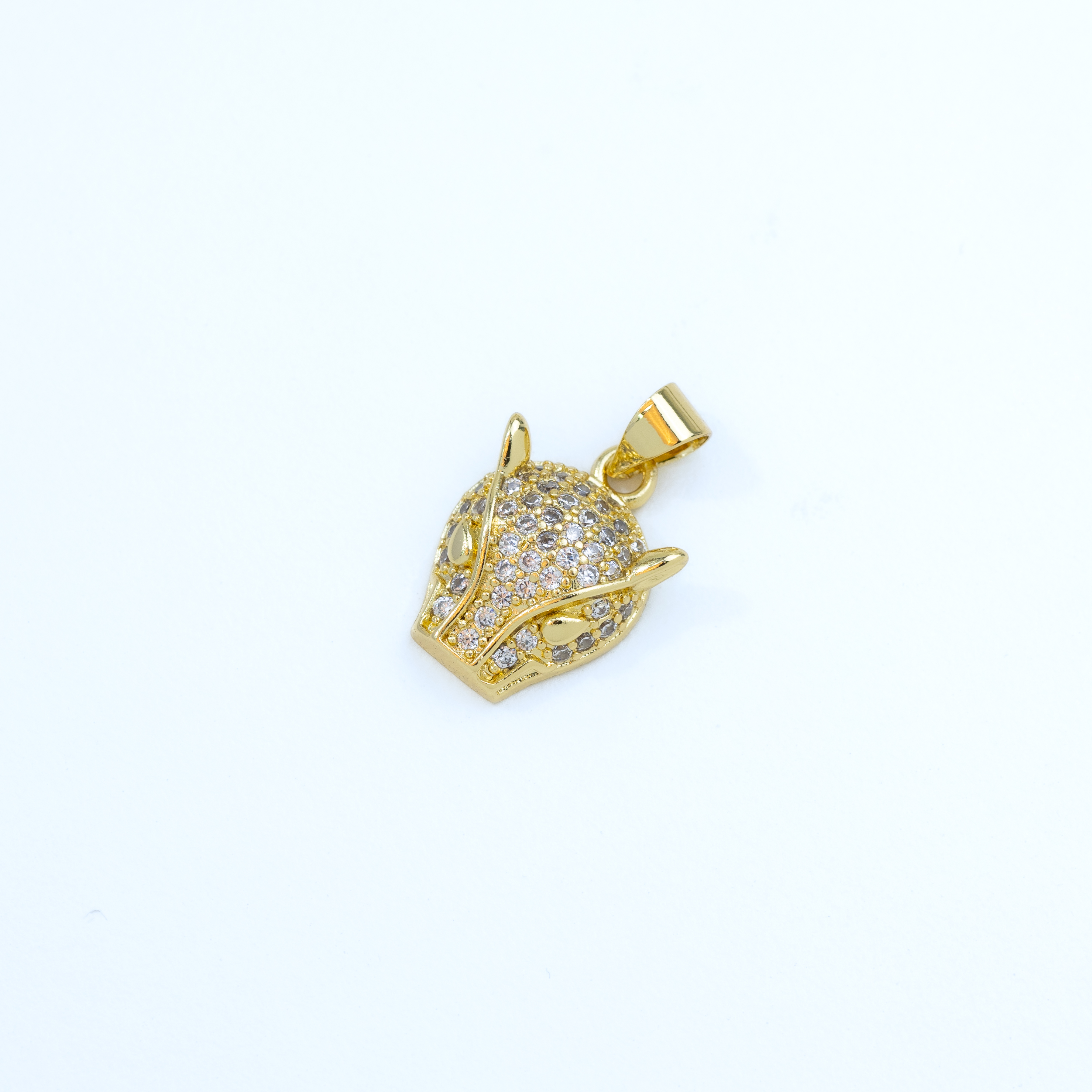 20243 Gold Leopard Head Pendant with Crystals