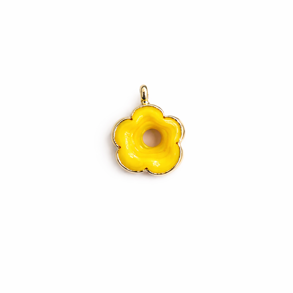 21924 Yellow Murano Flower Charm with Gold Trim