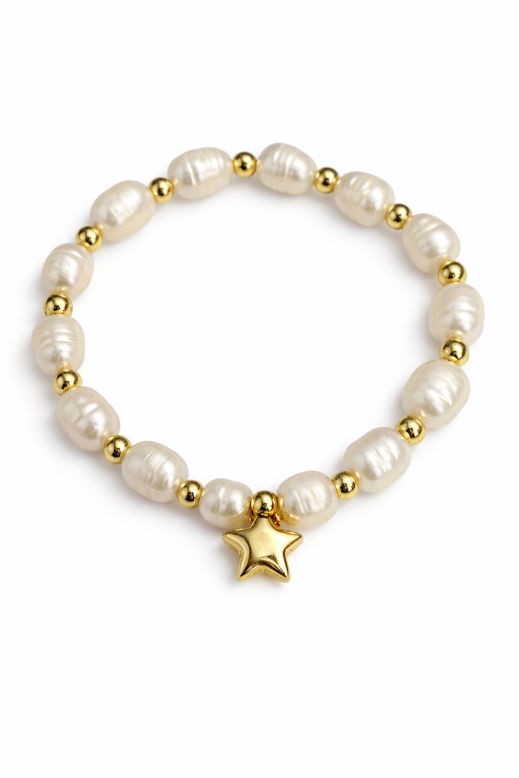 21648 Pulsera Elástica de Perlas con Dije de Estrella Dorada