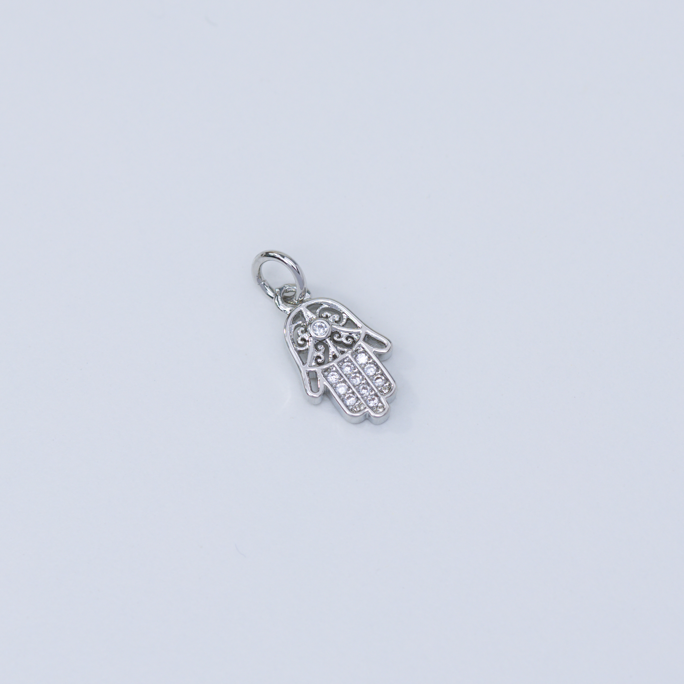 20018 Silver Hamsa Hand Charm with Crystals