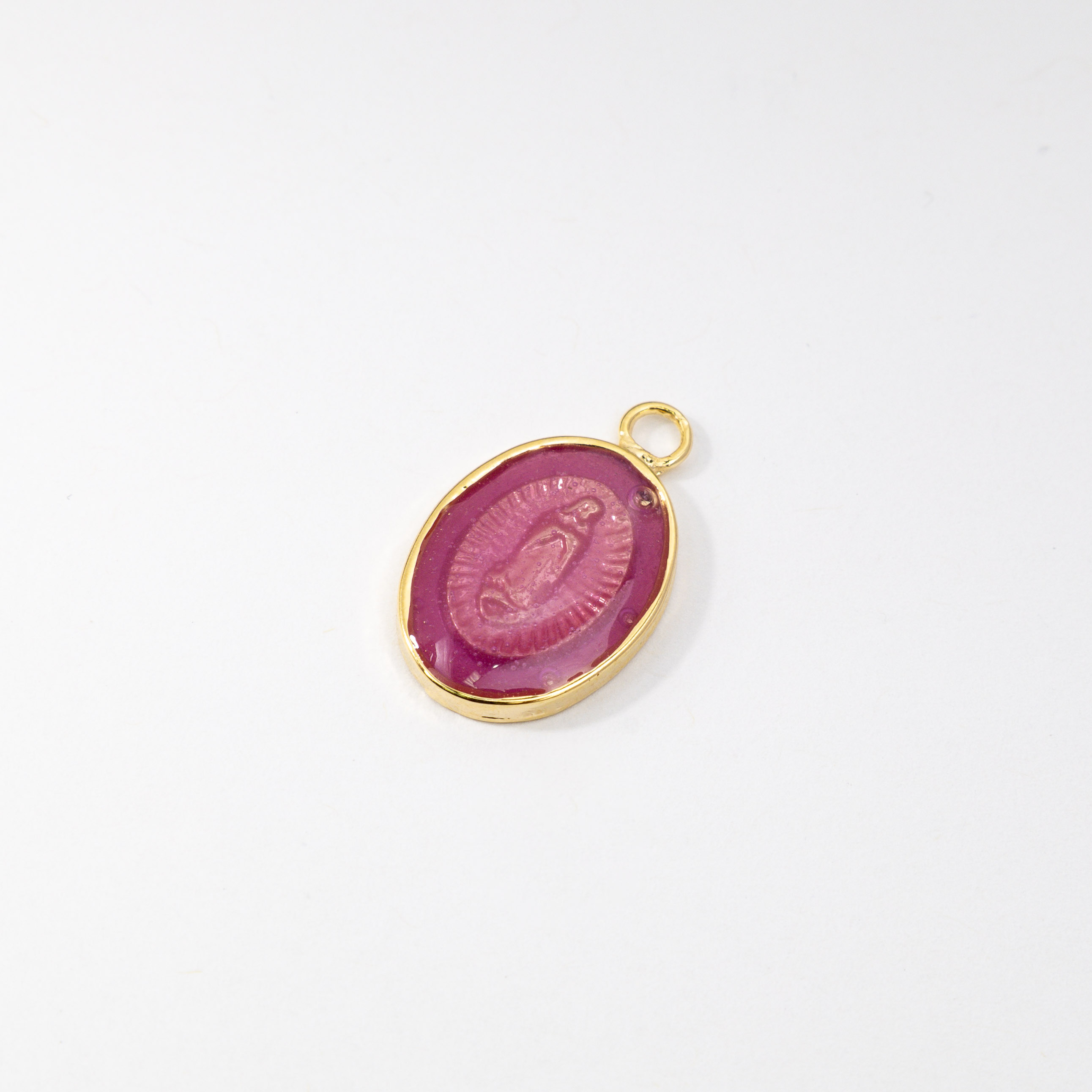 18251 Small Fuchsia Virgin of Guadalupe Pendant