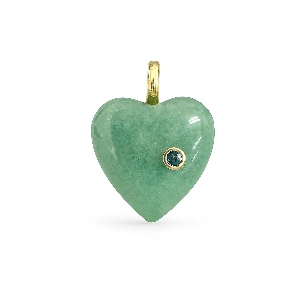 21397 Green Aventurine Heart Pendant with CZ