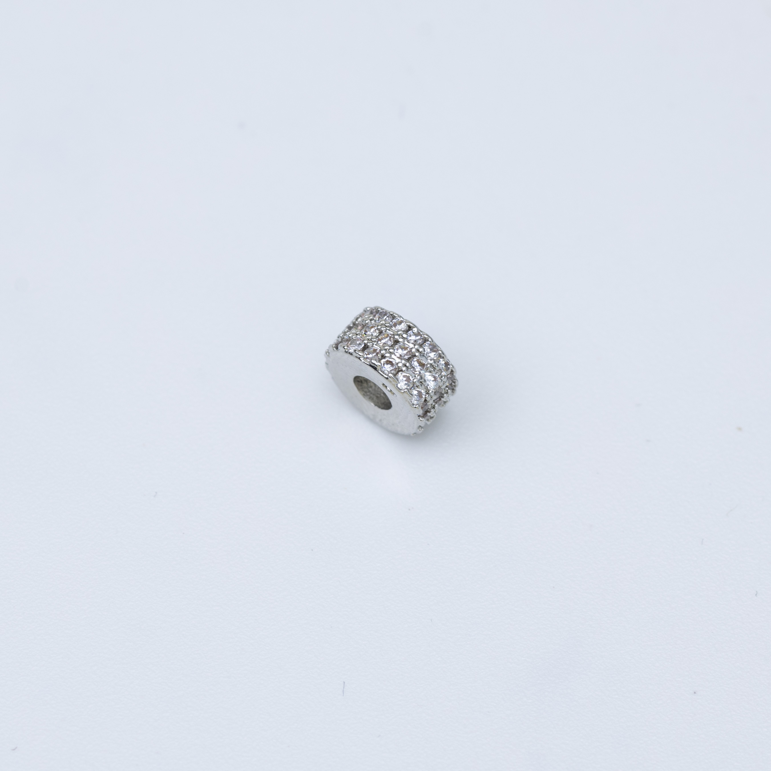 19700 Silver Cylinder Bead with Clear Crystals