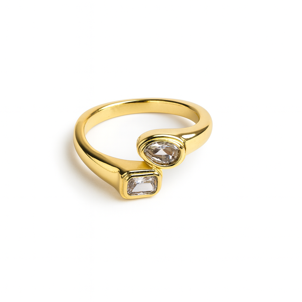 21362 Anillo Ajustable Dorado de Circone Gota & Cuadrado