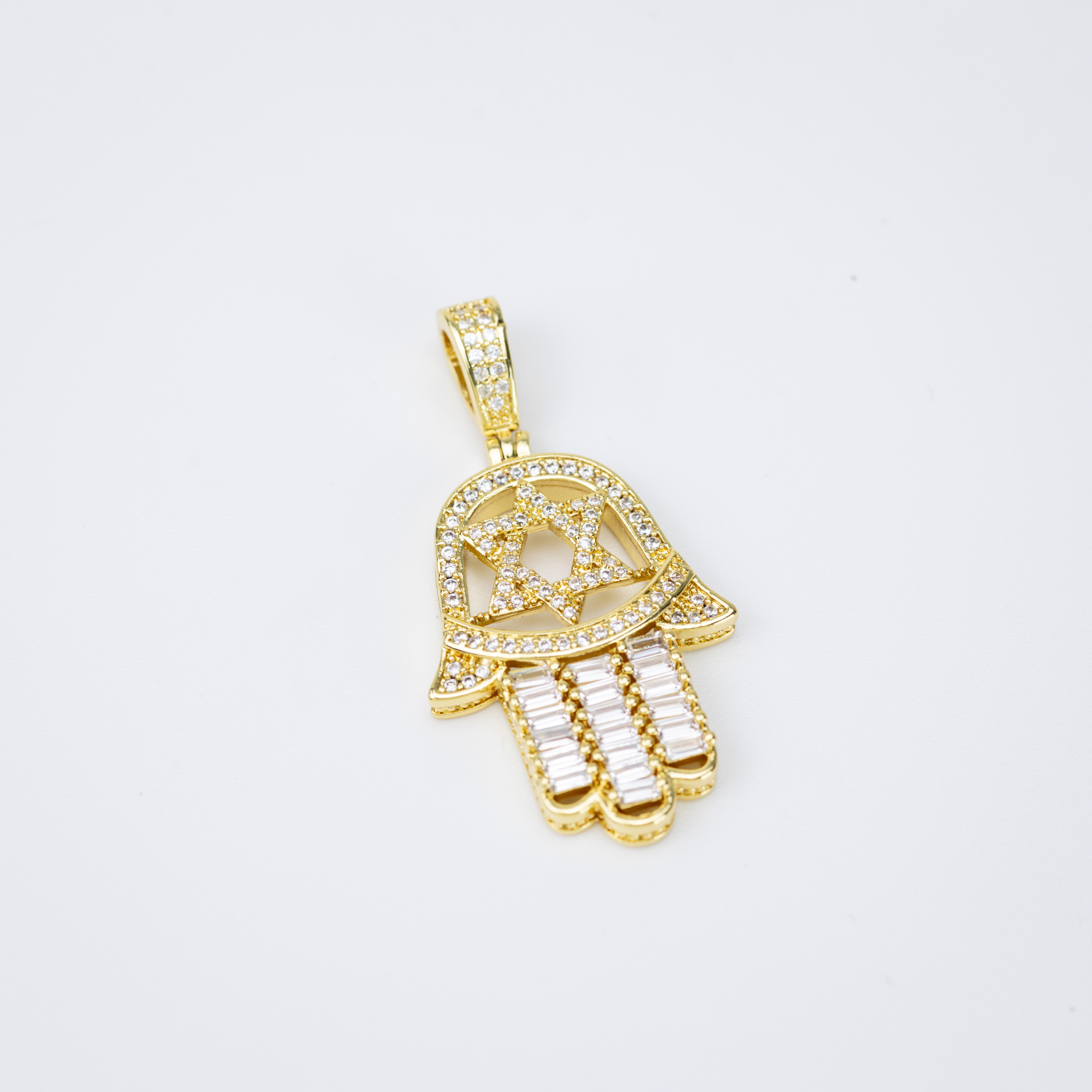 19674 Gold Hamsa Hand with Star of David Pendant