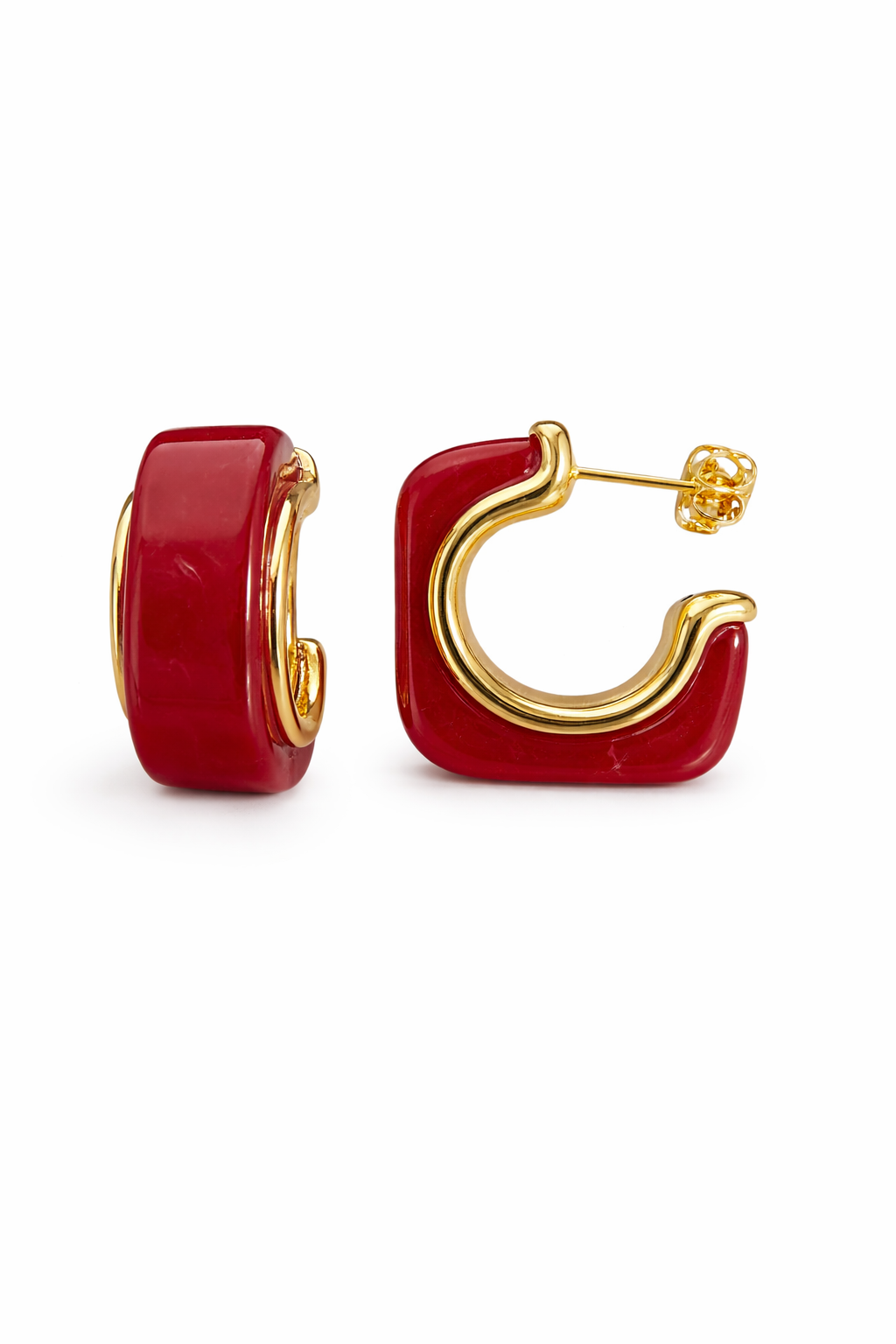 21707 Burgundy Red Resin Huggie Hoop Earrings