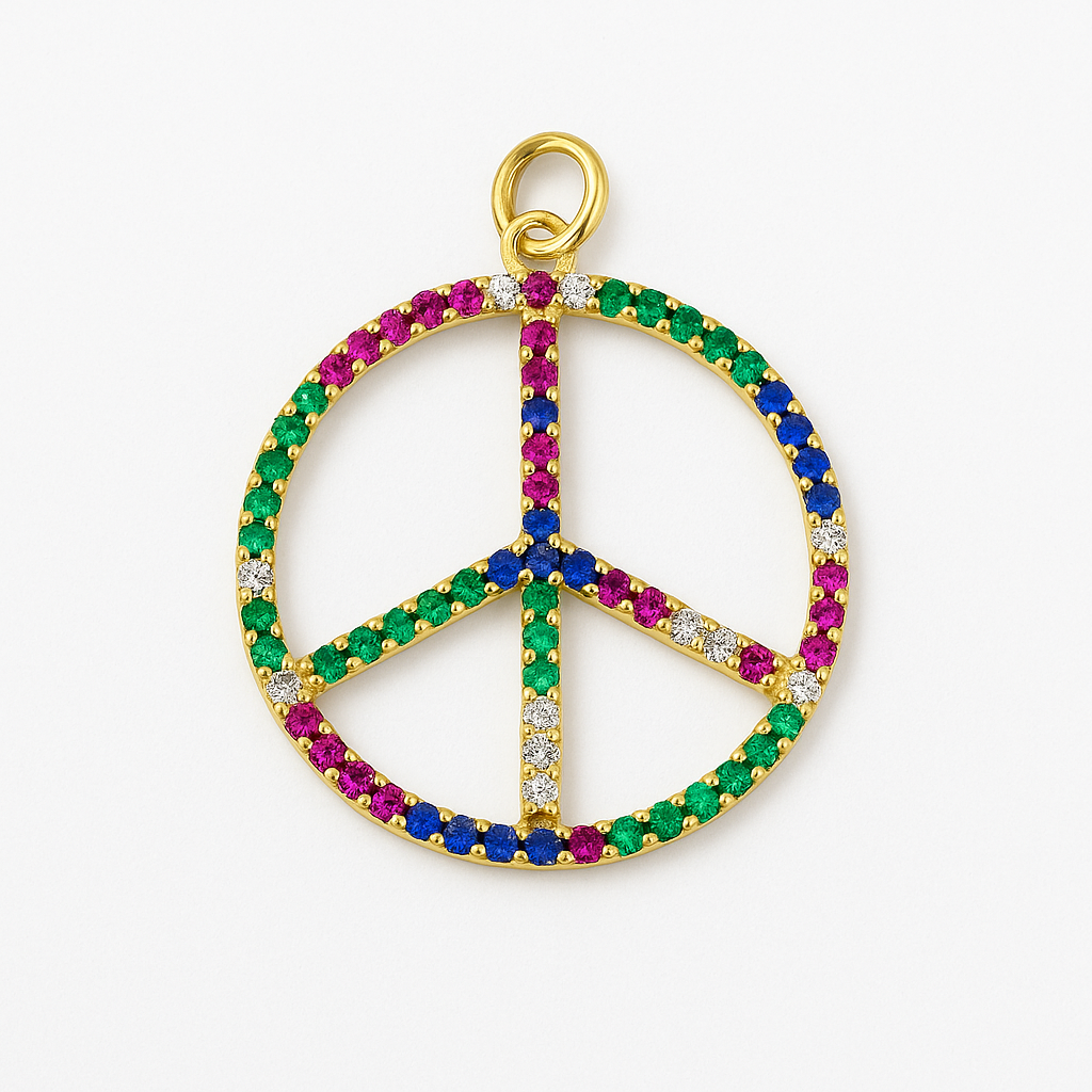 21082 Peace Symbol Pendant with Multicolor Zircons