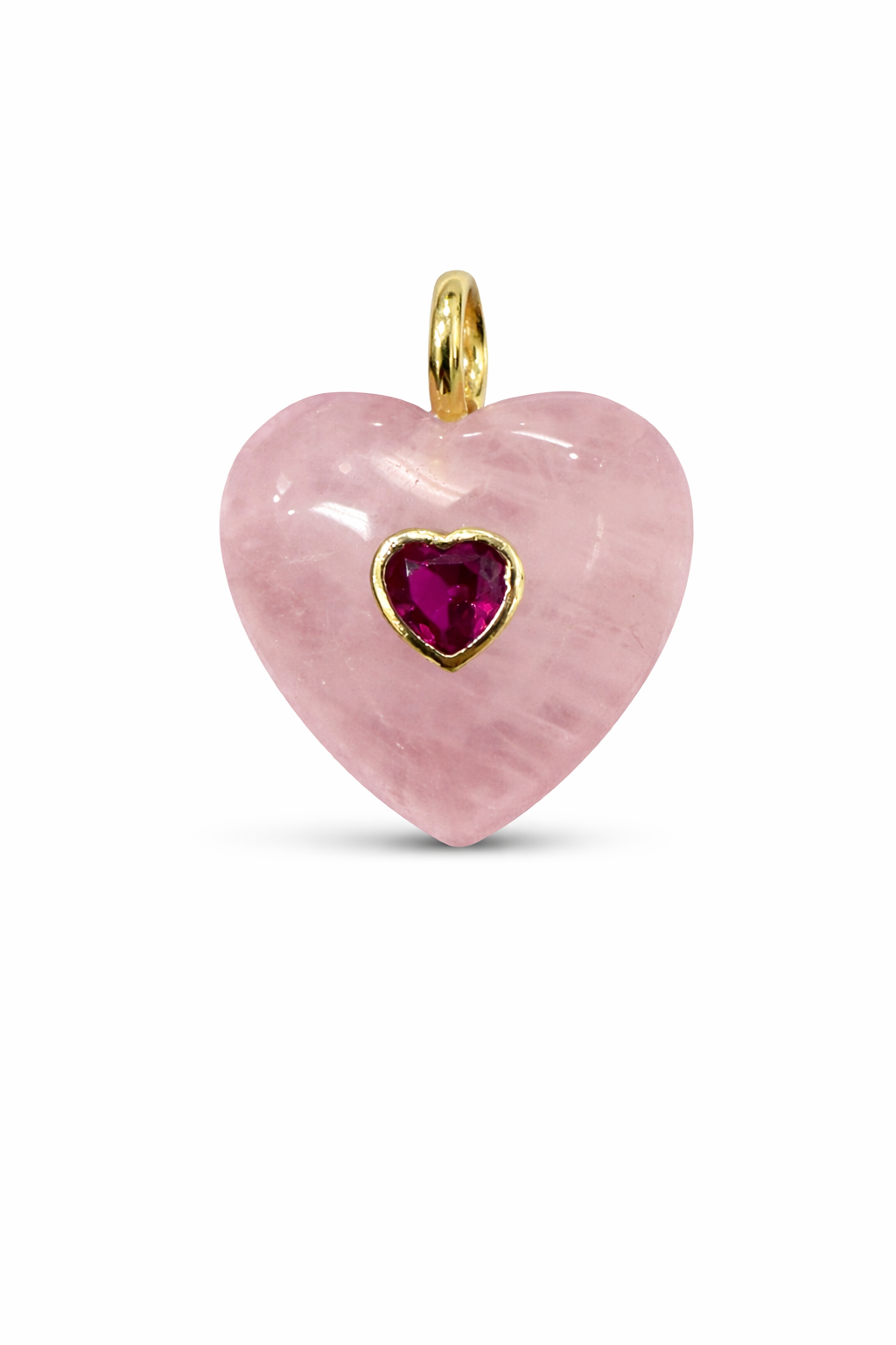 21673 Rose Quartz Heart Pendant with Fuchsia Heart Stone