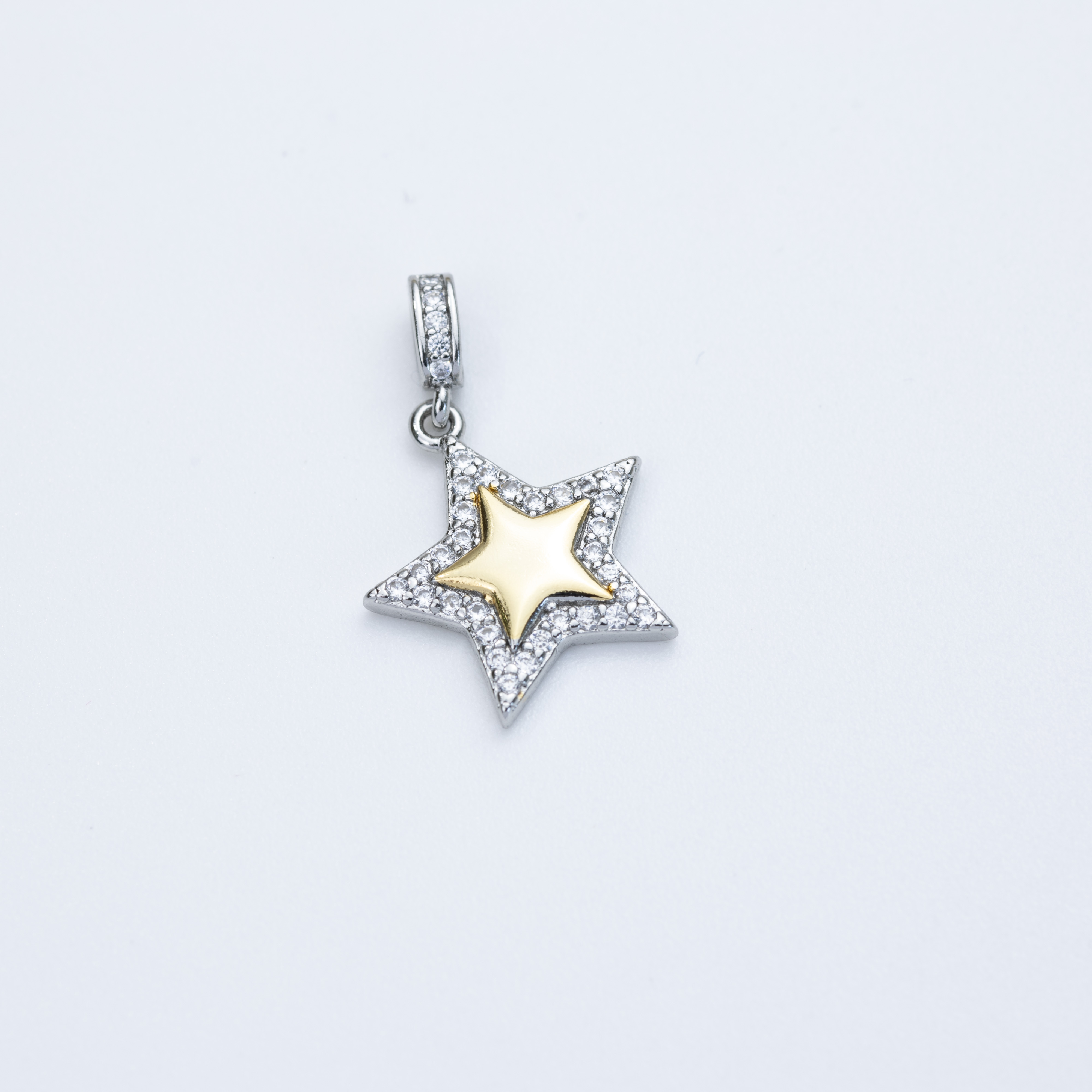 19604 Silver And Gold Star Pendant with Cubic Zirconia