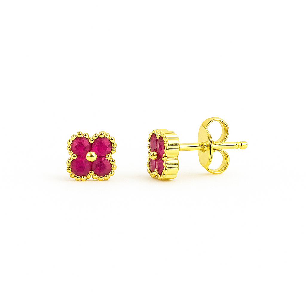 21551 	Leaf Clover Crystal Fuchsia Earrings