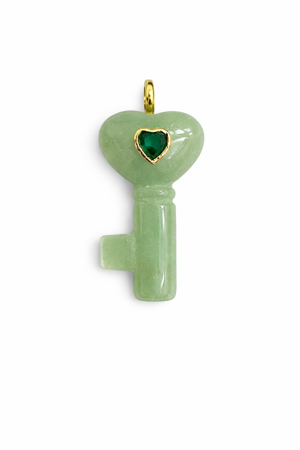 21662 Green Aventurine Heart Key Pendant Charm