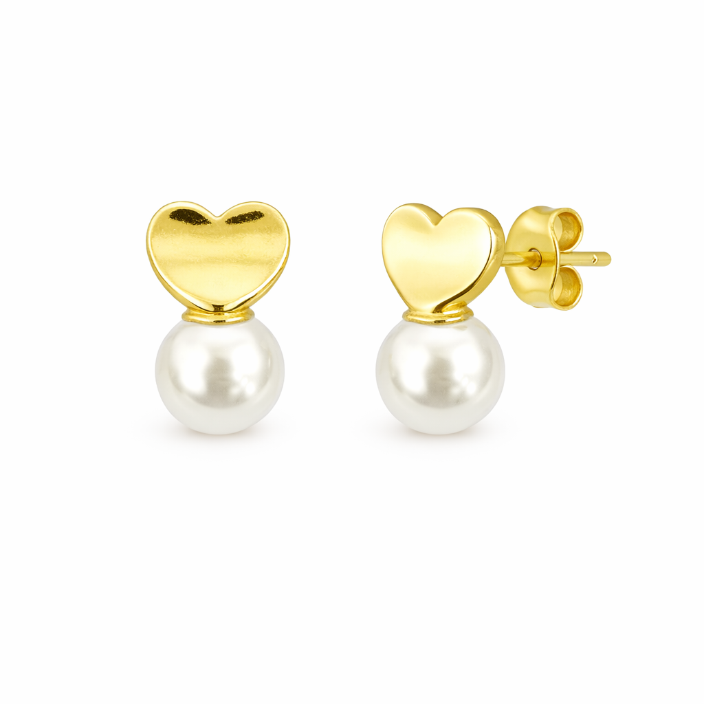 21800 Gold Heart Stud Earrings with White Pearl