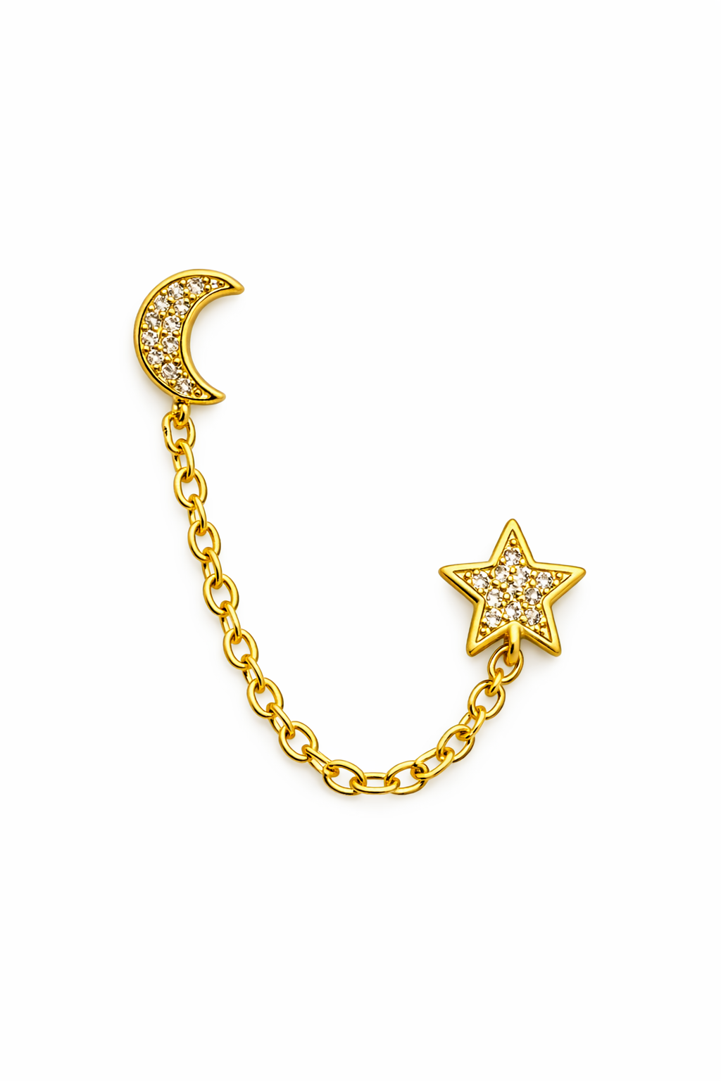 21602 Double Chain Moon & Star CZ Earring