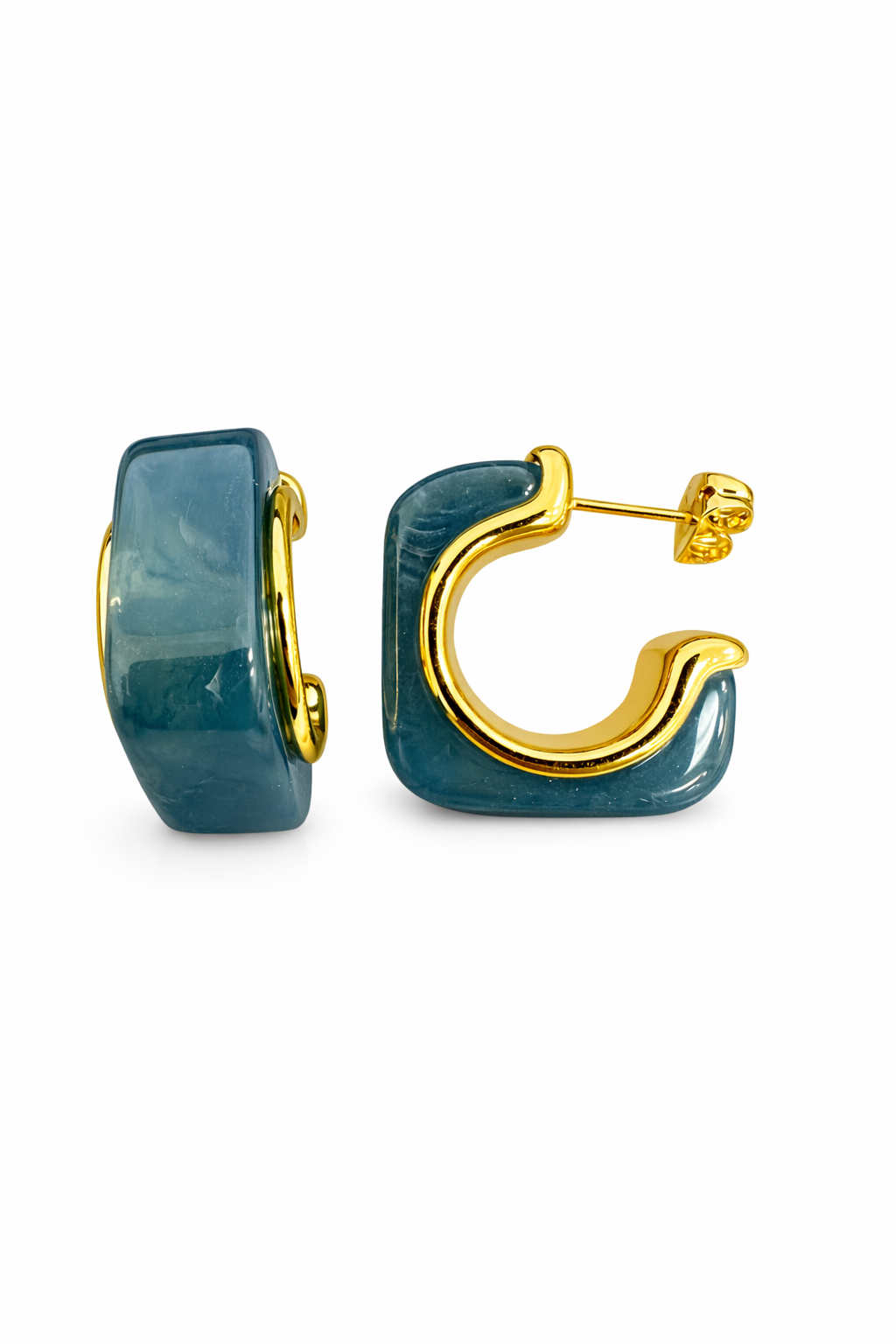 21706 Turquoise Blue Resin Huggie Hoop Earrings