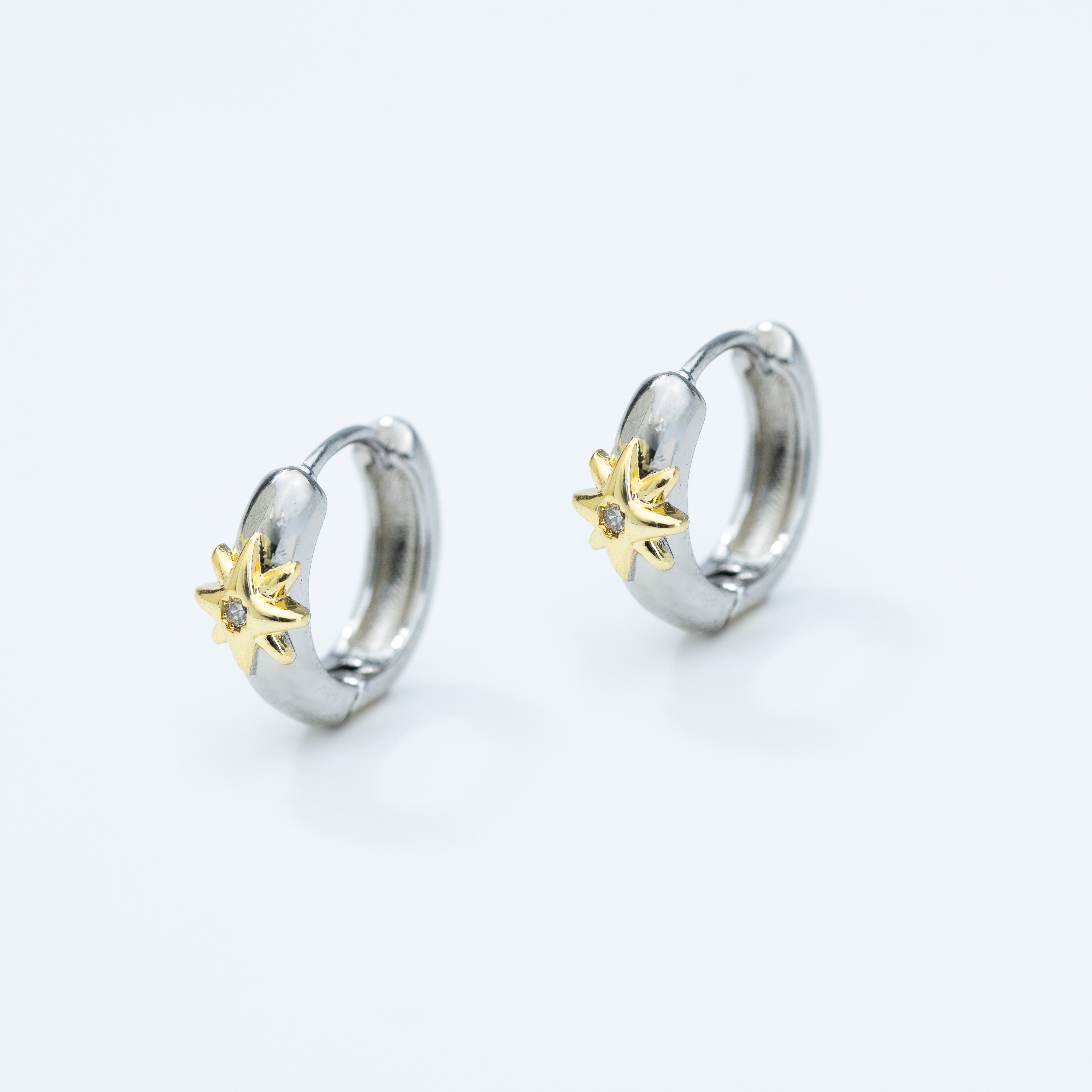 20306 Silver Earrings and Gold Star and Central Zirconia