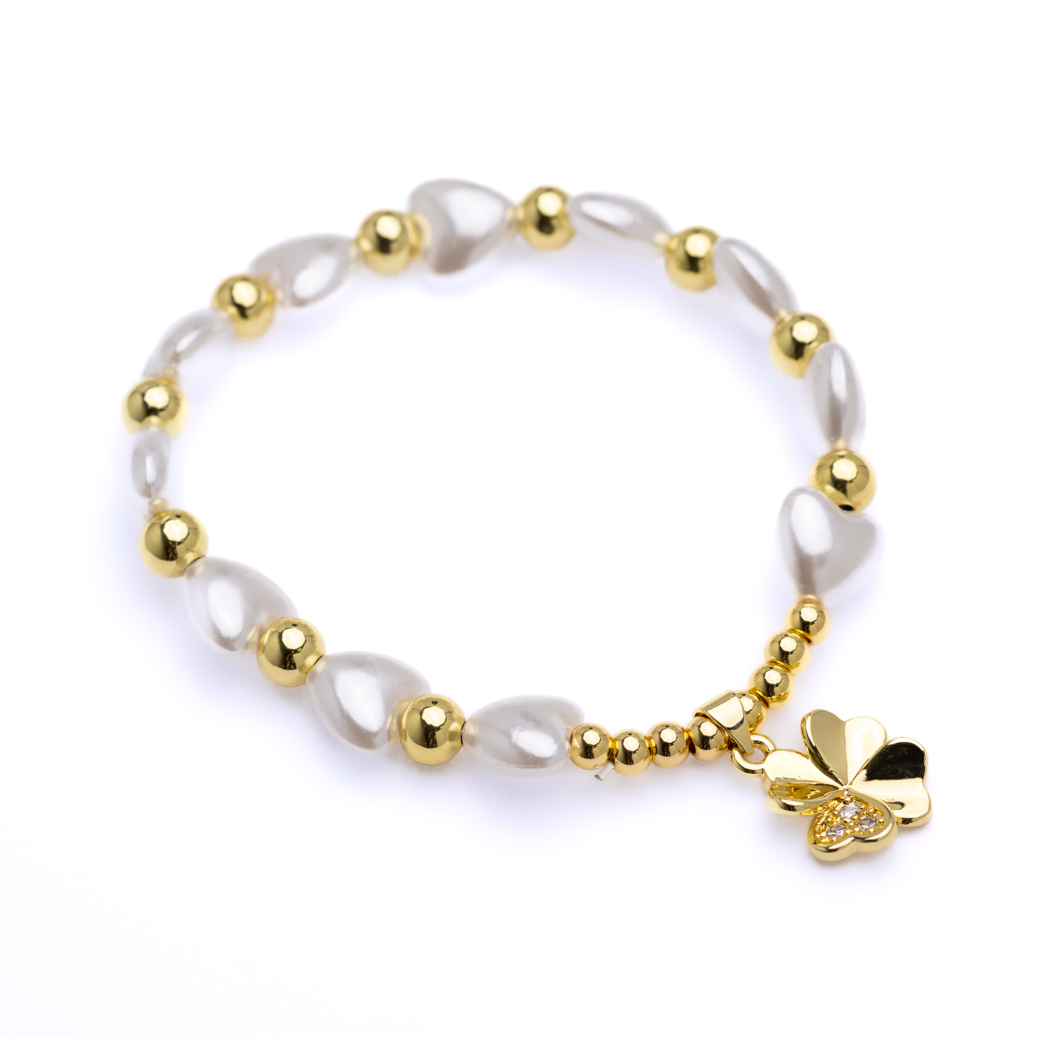20878 Heart Pearl Bracelet with Gold Beads 