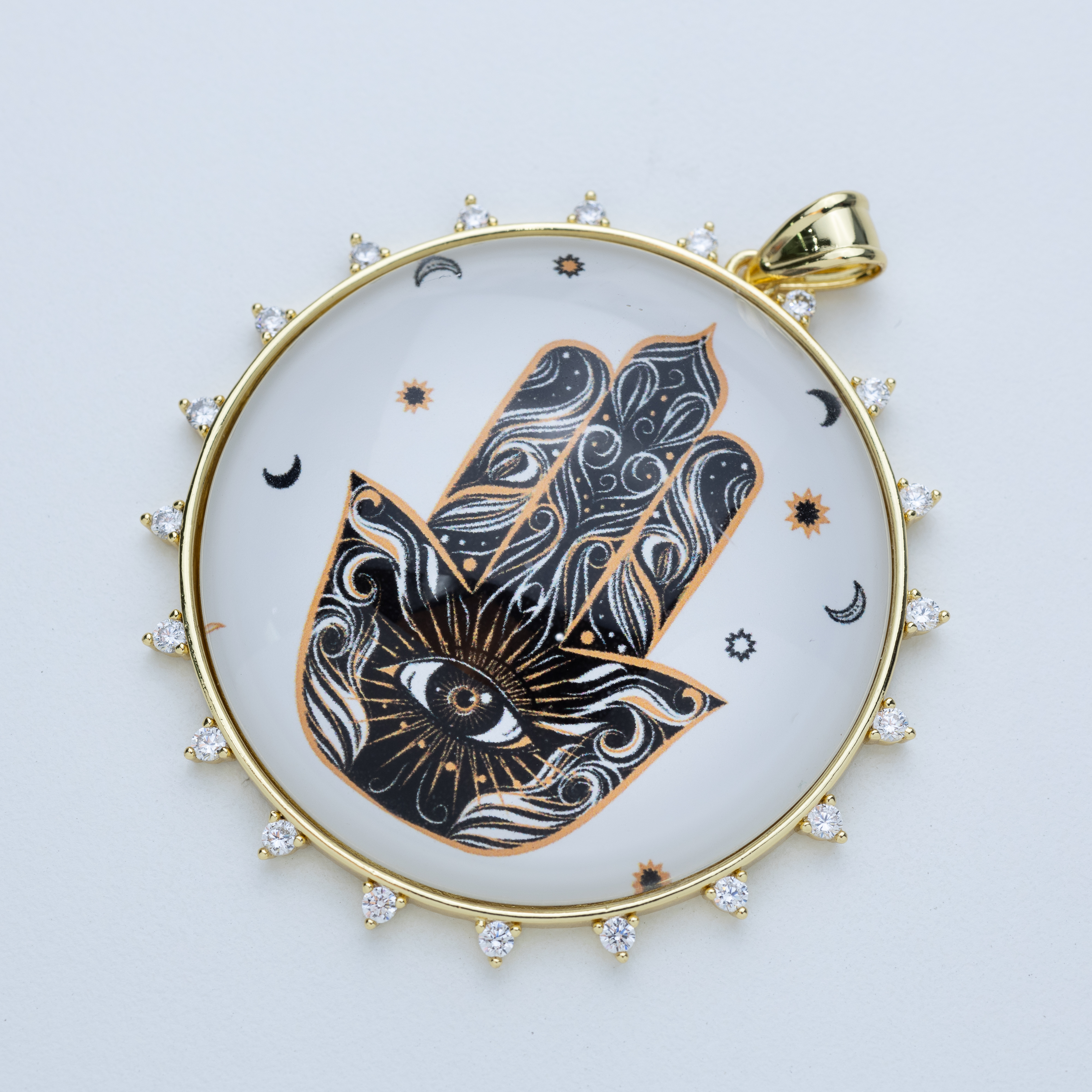 20256  Hamsa Hand Pendant with Crystal Border