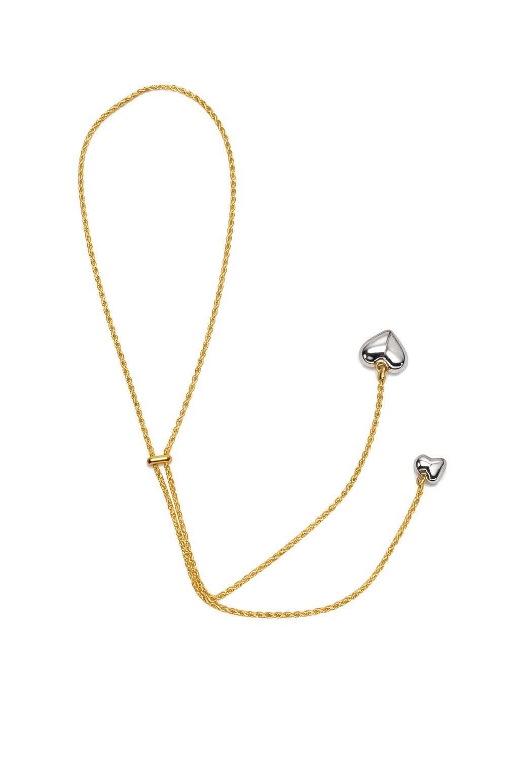 21216 Cadena Ajustable Rolo Dorada con Dos Corazones Plateados