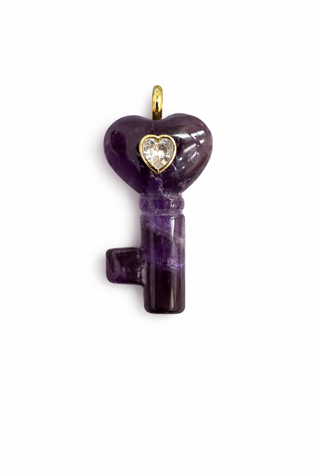 21661 Amethyst Key Pendant with Crystal Heart