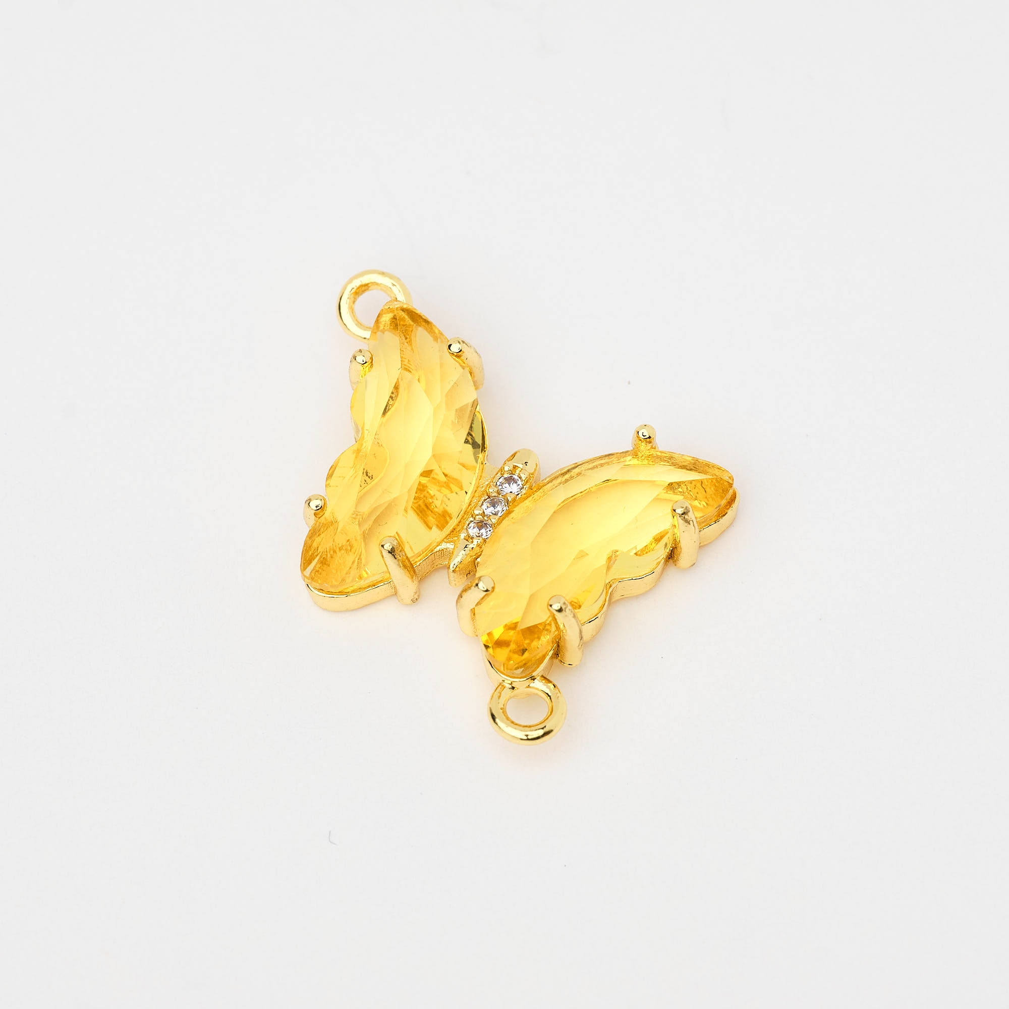15742 Gold Butterfly Connector with Crystals and Yellow Gemstone