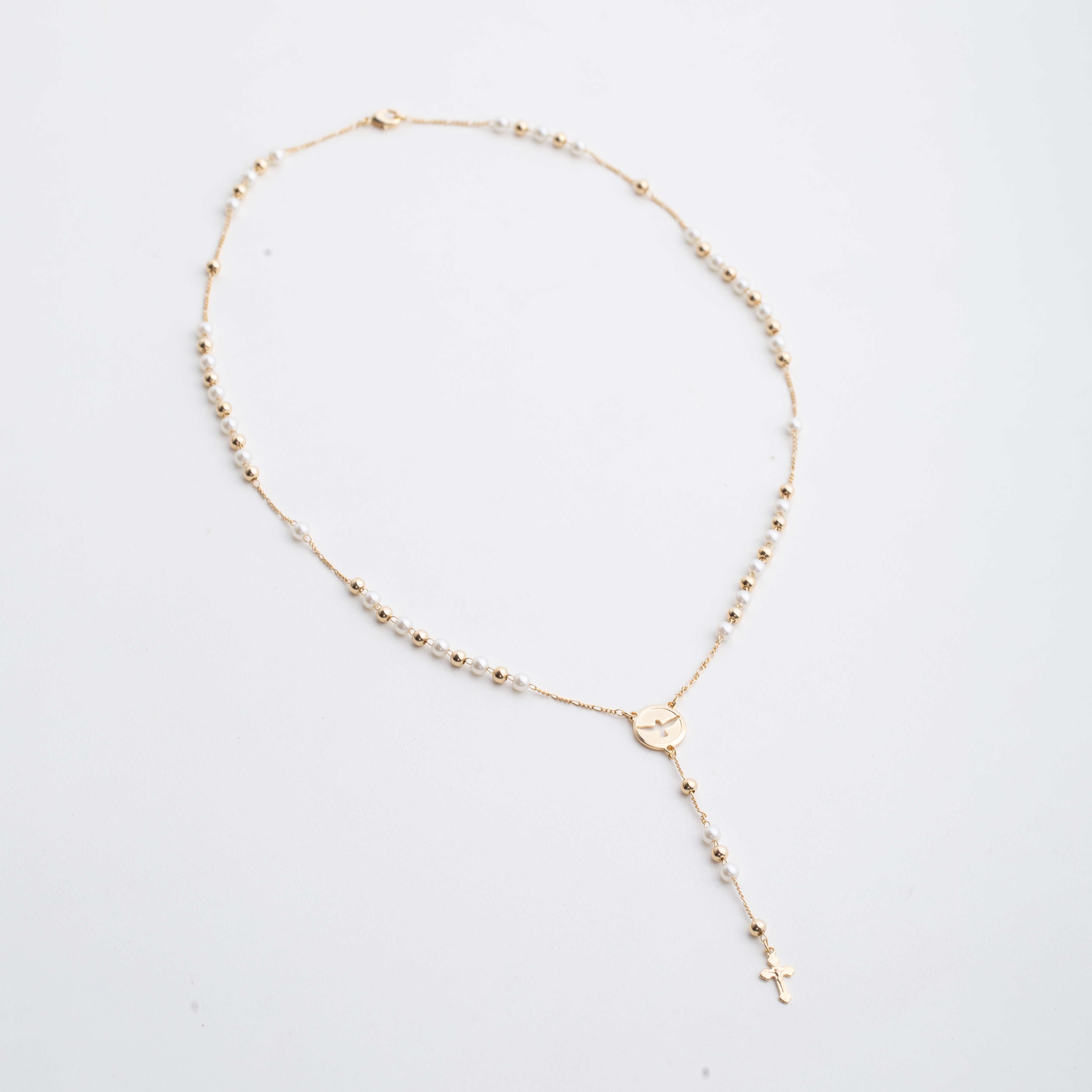 19068 Dove Holy Spirirt Pearl Necklace Rosary