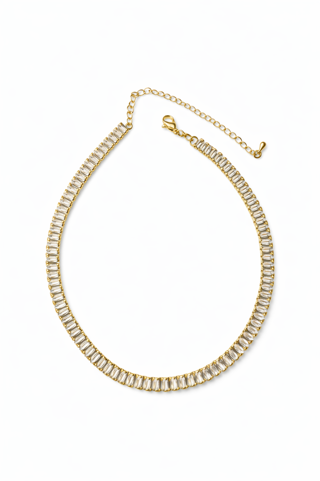 21695 Cadena Tennis Dorada con Circones Baguette clear