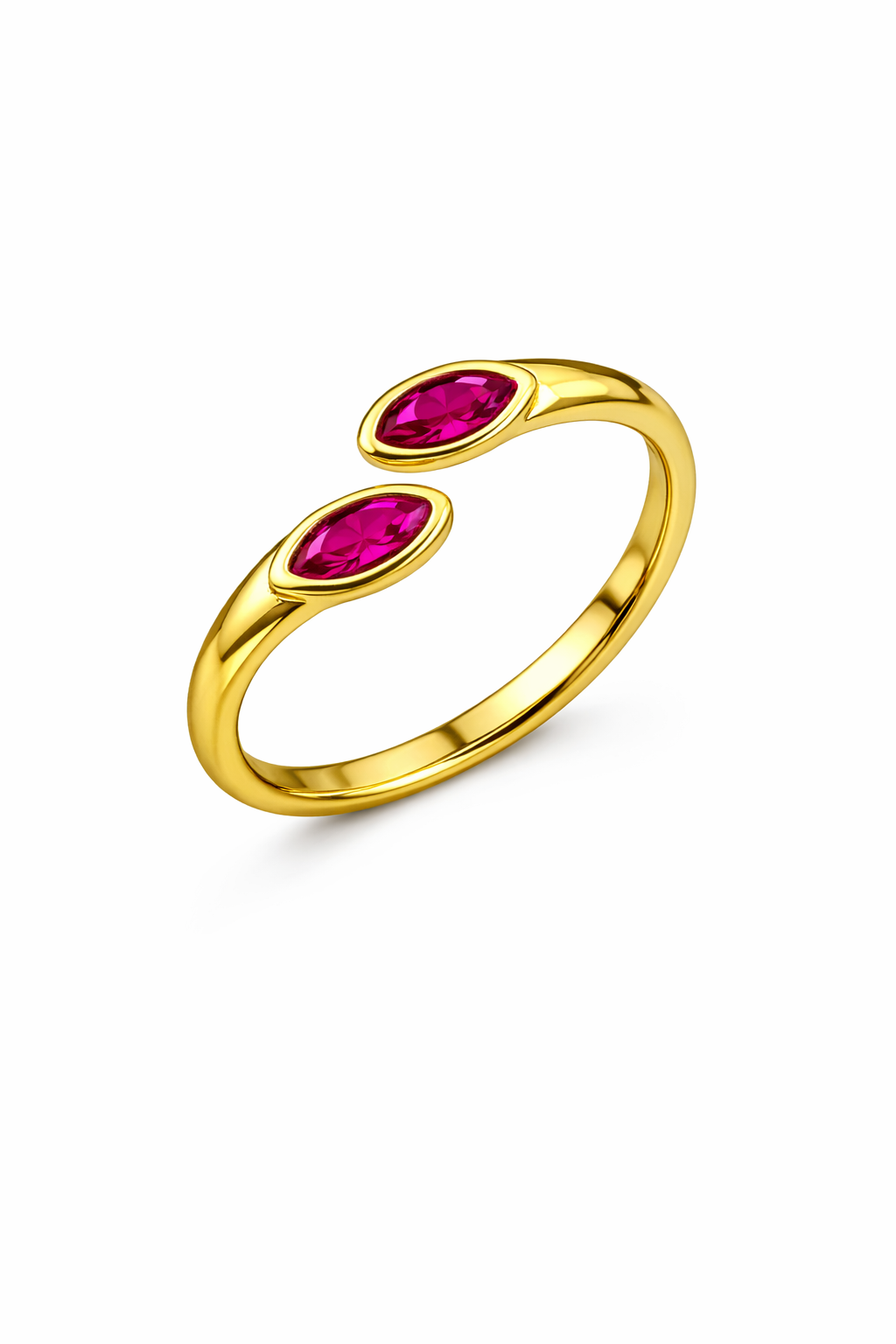 21742 Anillo Ajustable Doble Gota con Cristales Marquise  Fucsia