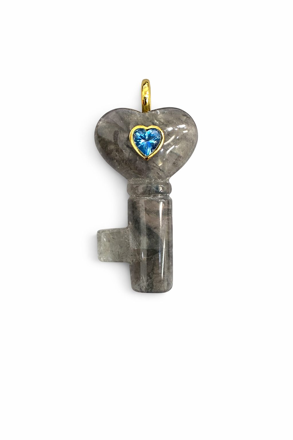 21663 Labradorite Key Charm with Blue Heart Stone
