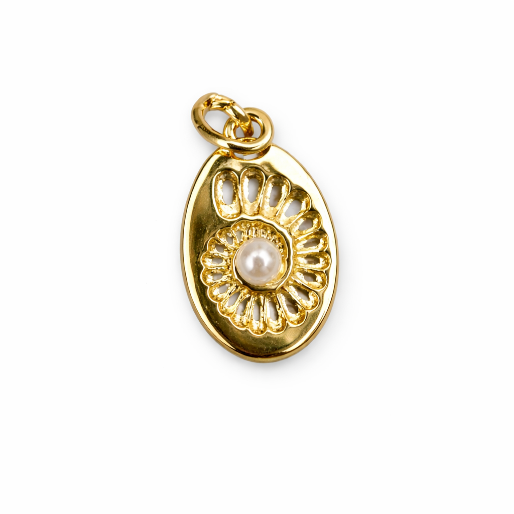 21913 Gold Oval Charm with Center Pearl