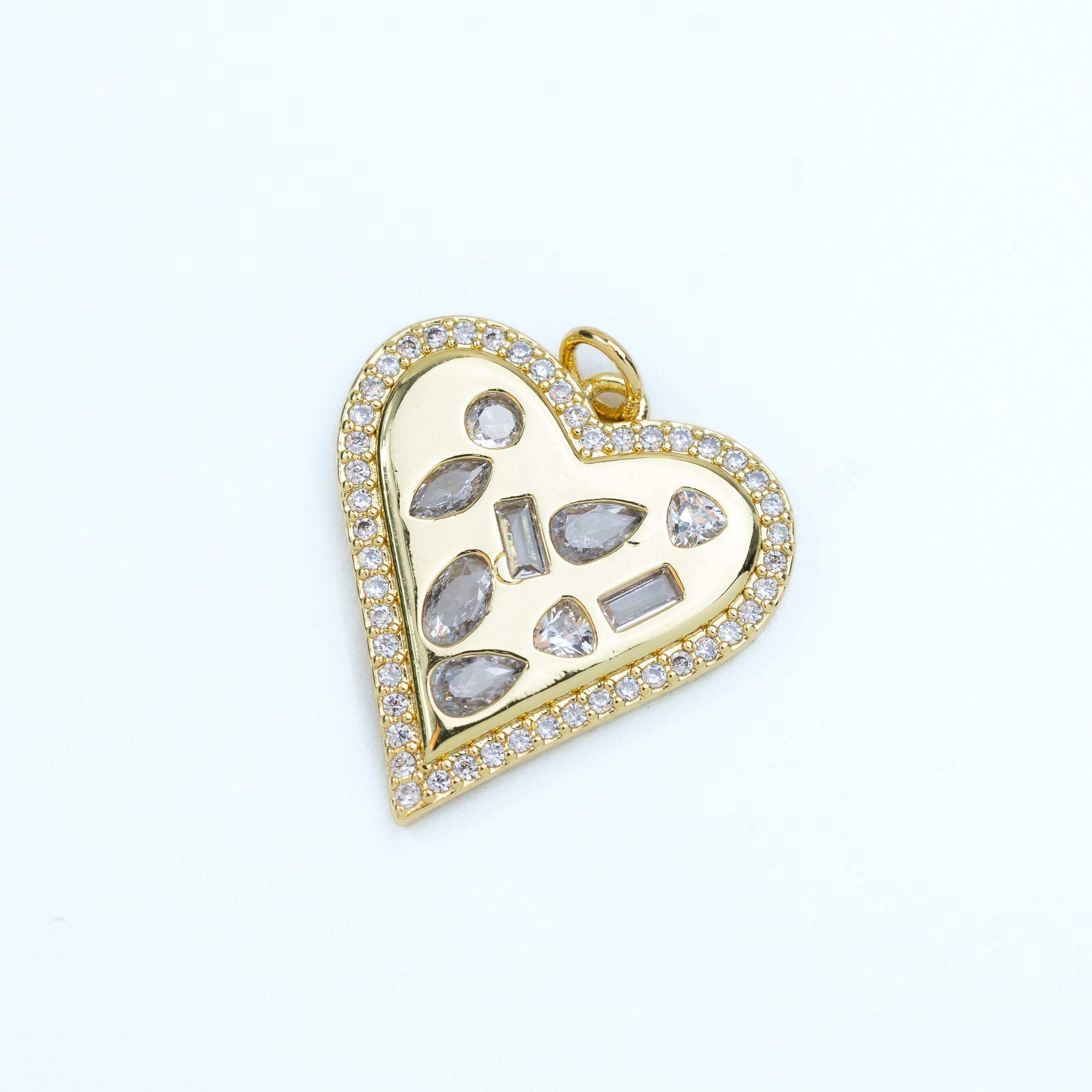 20233 Geometric Crystal Heart Pendant with Gold