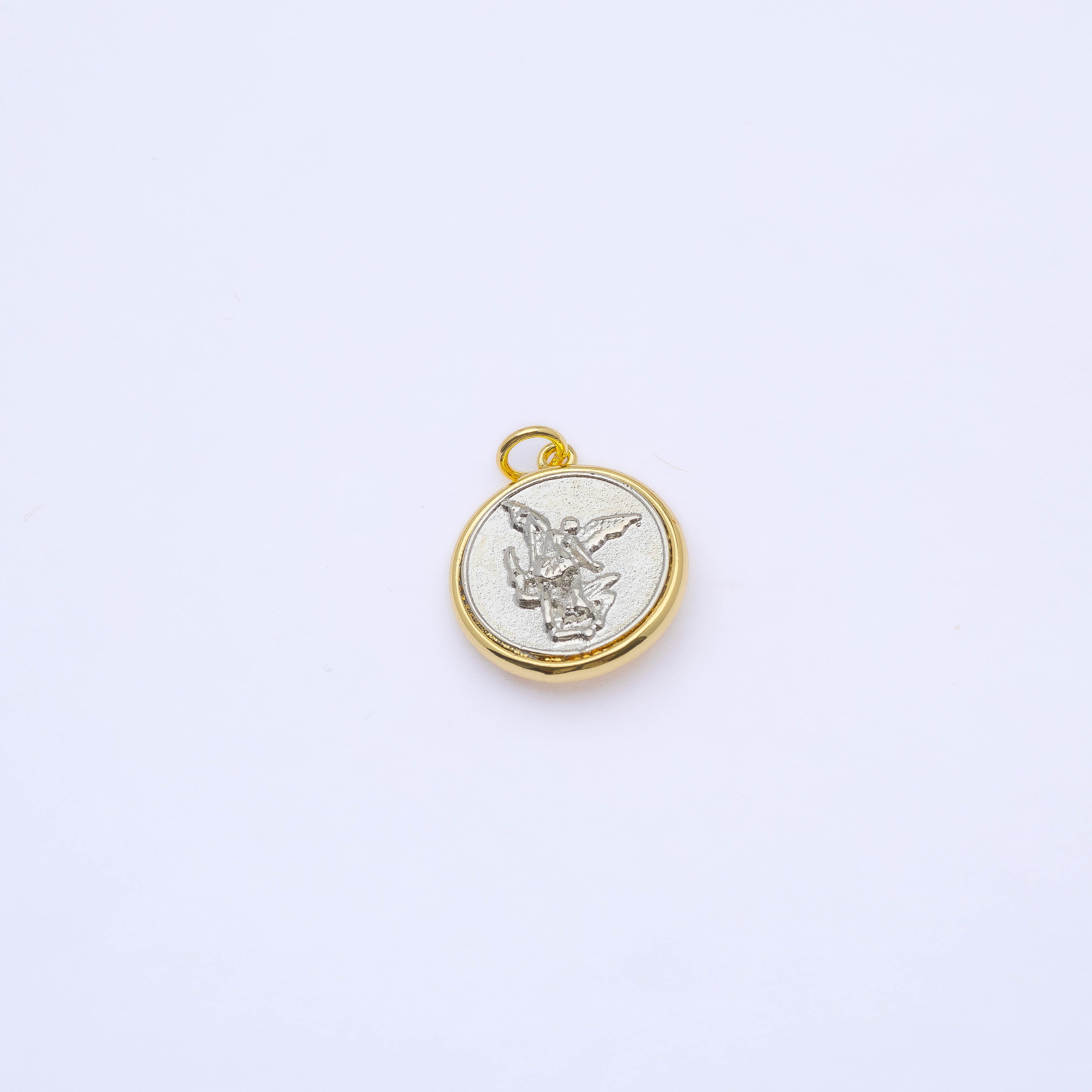 21097 Round Silver Saint Michael Archangel with Gold Border