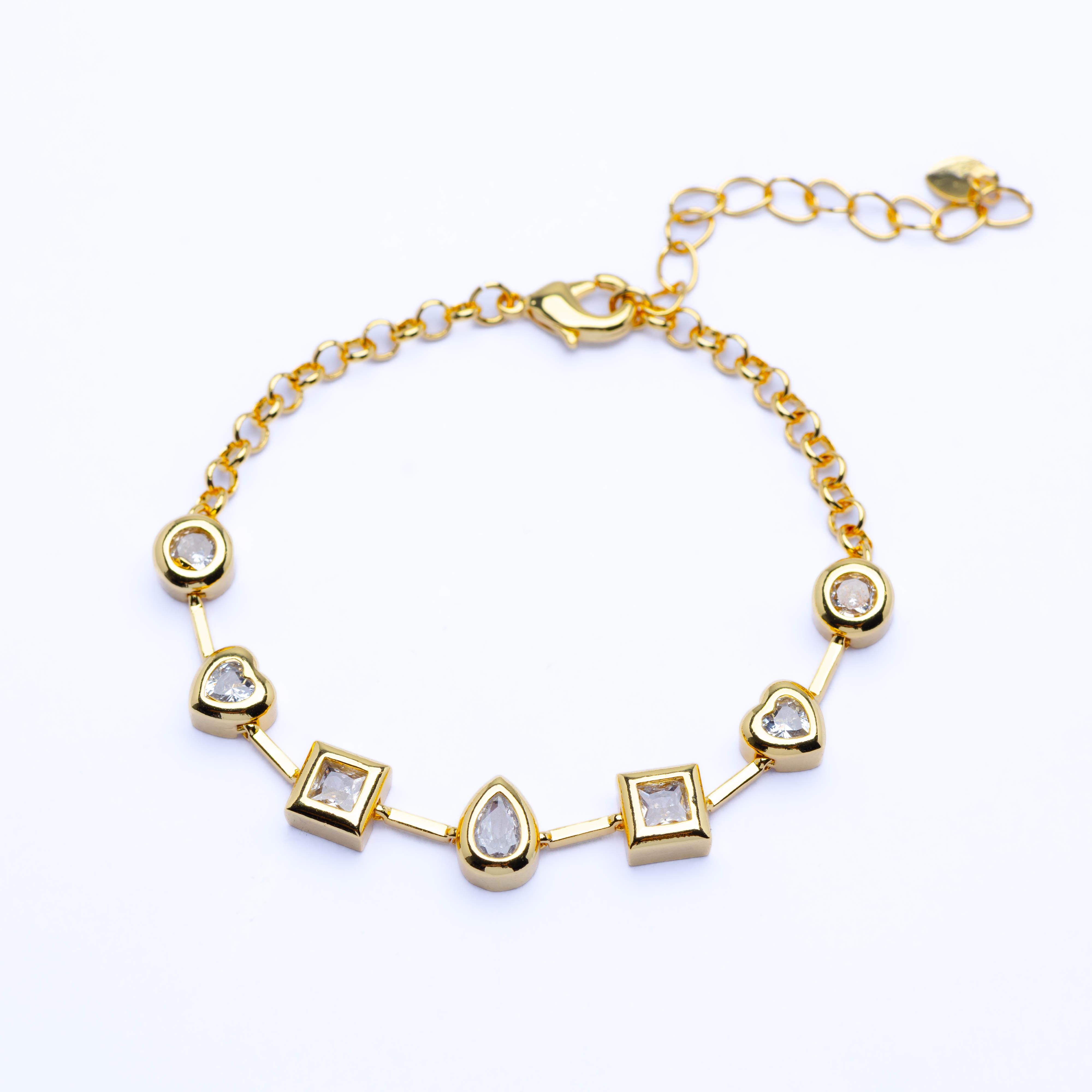 21218 Gold Bracelet with Geometric Shapes and Clear Crystals