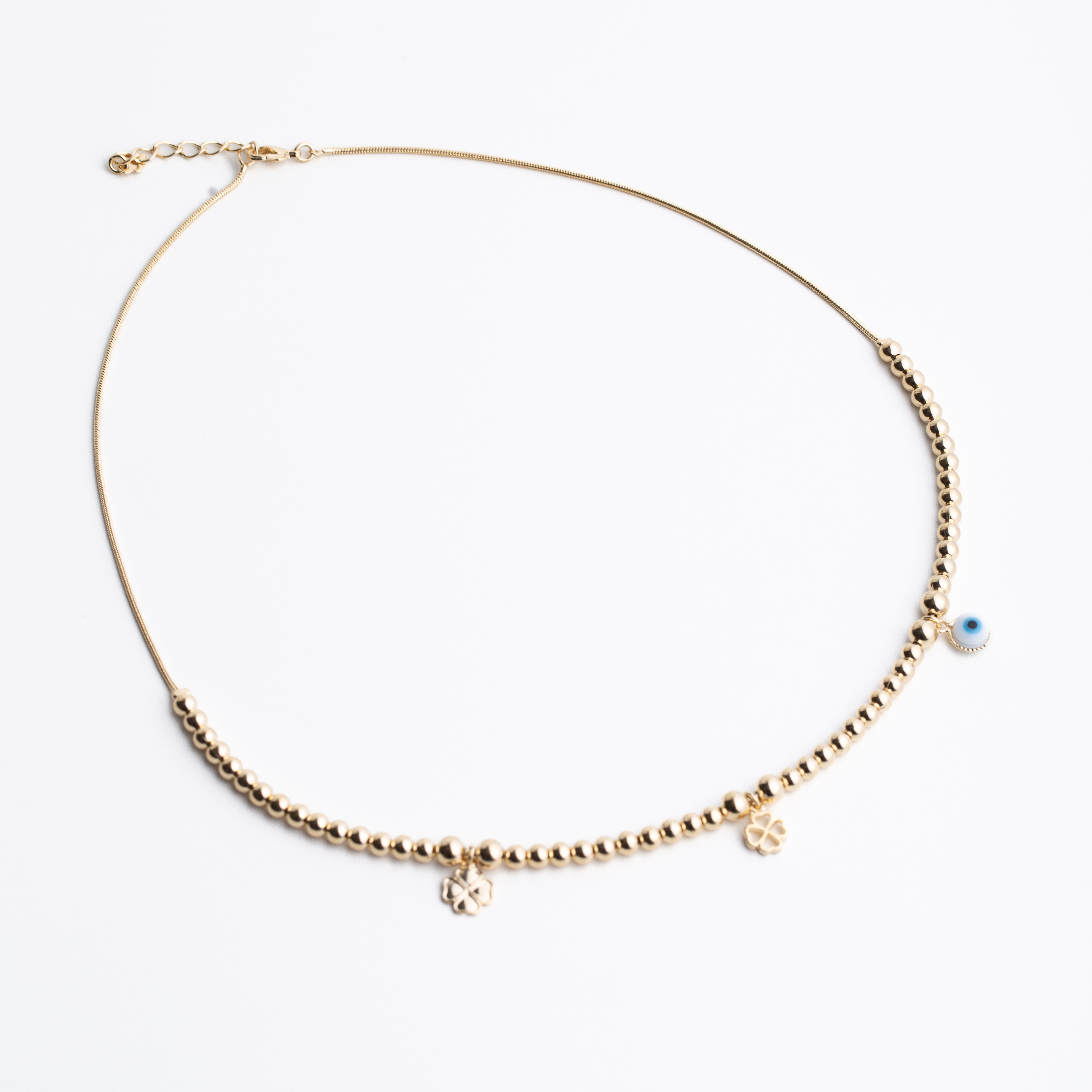 19651 Chain Clover and White eye charms 18"