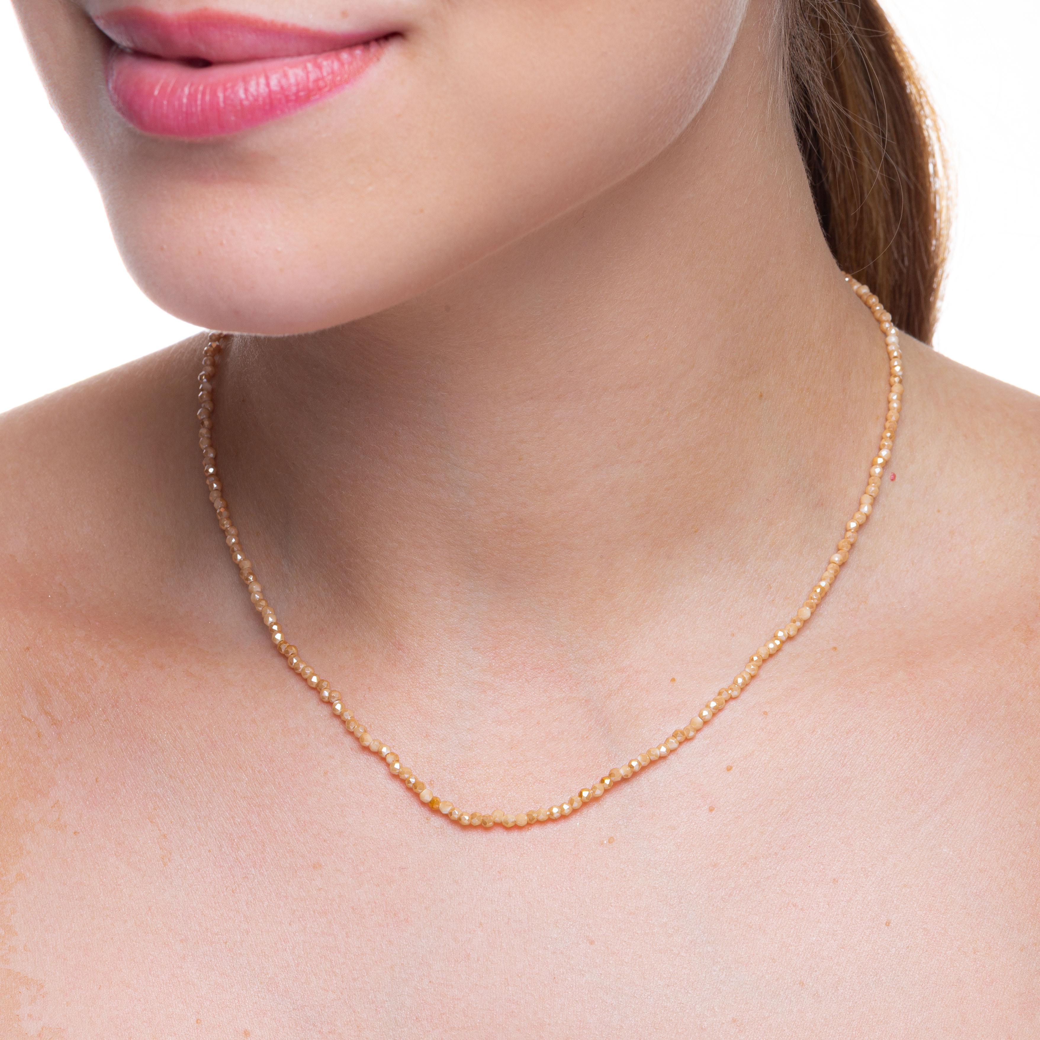 21541 2mm Beige Crystal Beaded Necklace