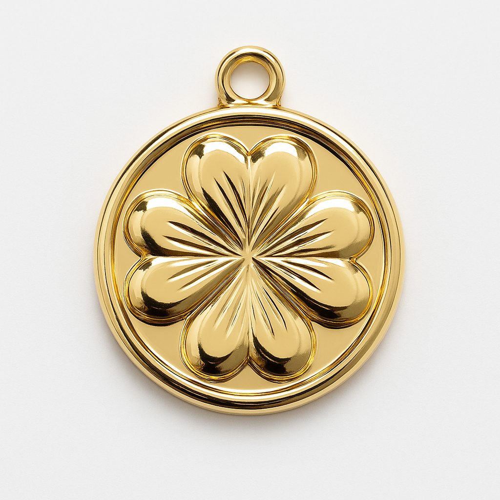 20979 Gold Clover Round Medal Charm 