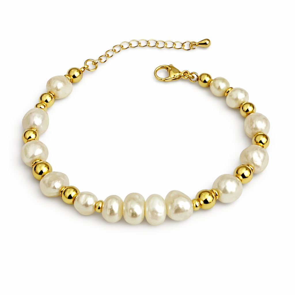 21726 Brazalete de Perlas de Agua Dulce con Detalles Dorados