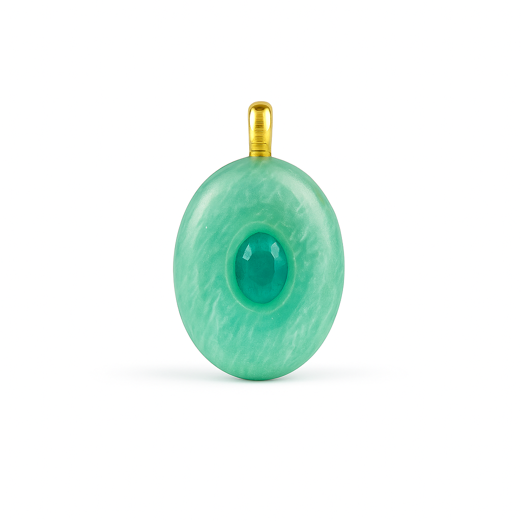 21435 Oval Amazonite Pendant with Blue Center
