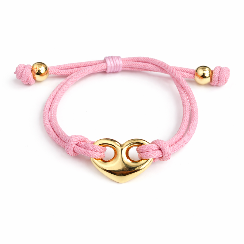 22065 Pink Adjustable Cord Bracelet with Gold Heart