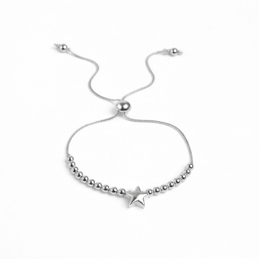 22005 Adjustable Silver Beaded Bracelet with Star Charm