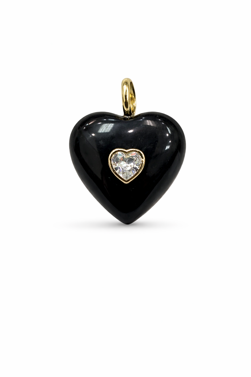 21675 Black Heart Pendant with Crystal Heart