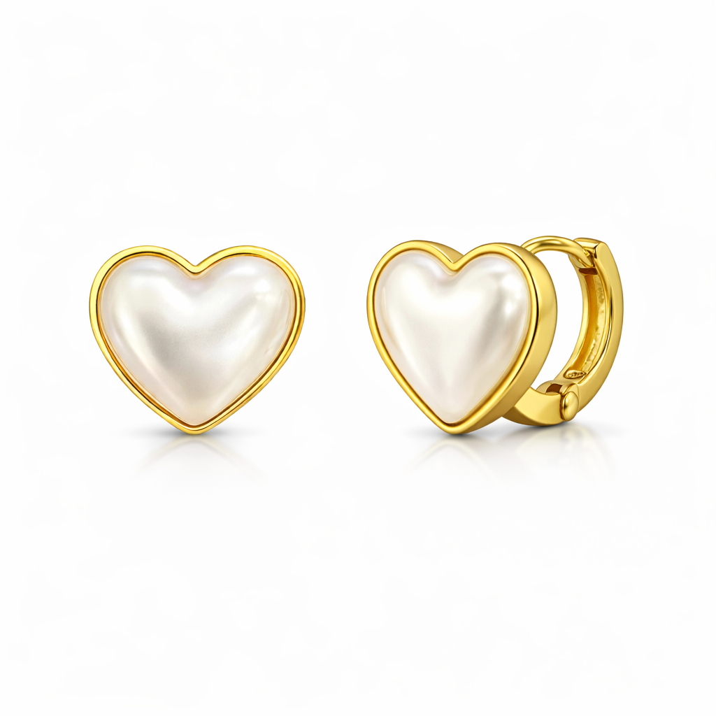 21785 Aretes Huggie Corazón Perla