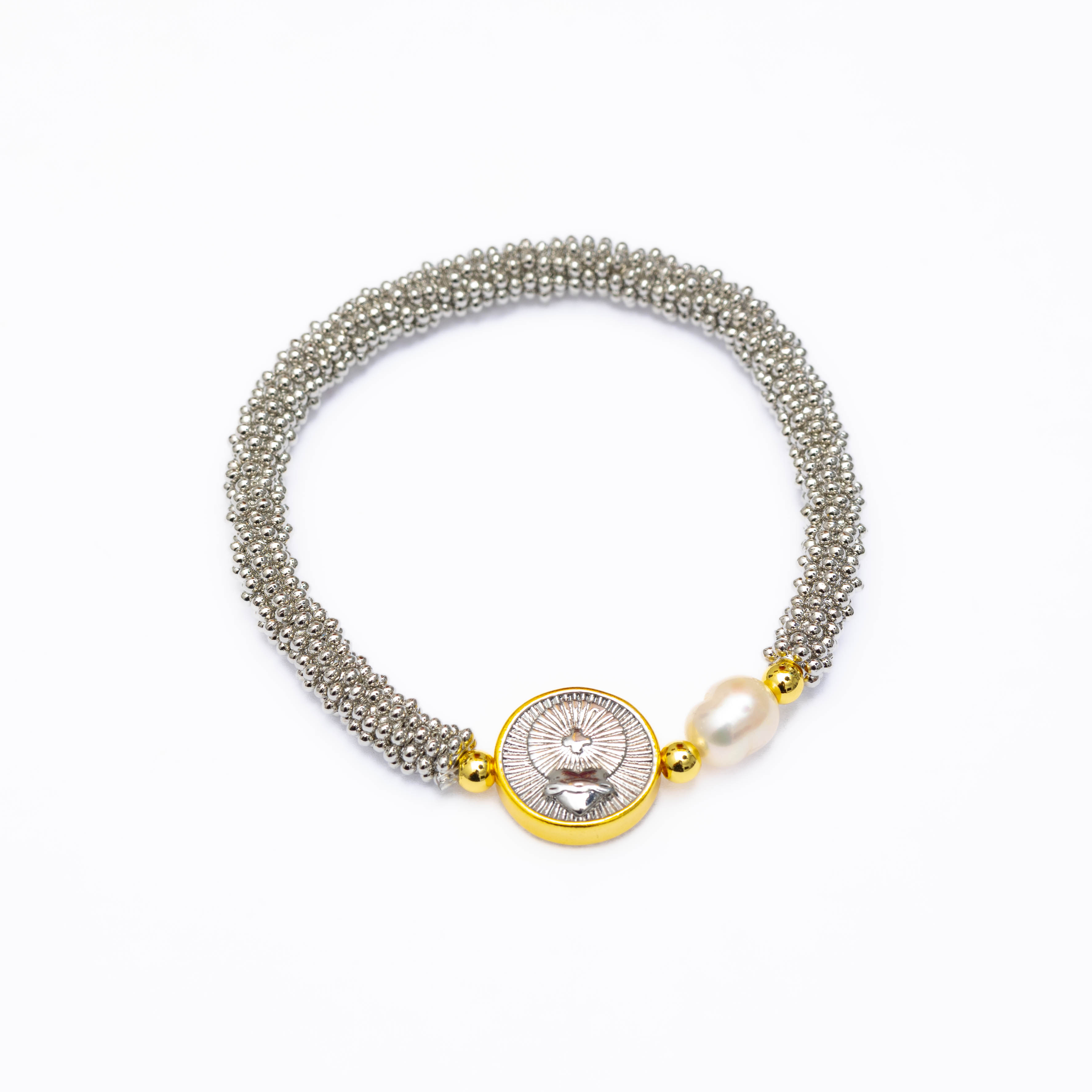 21518 Bracelete Silver Perla y Corazón Sagrado