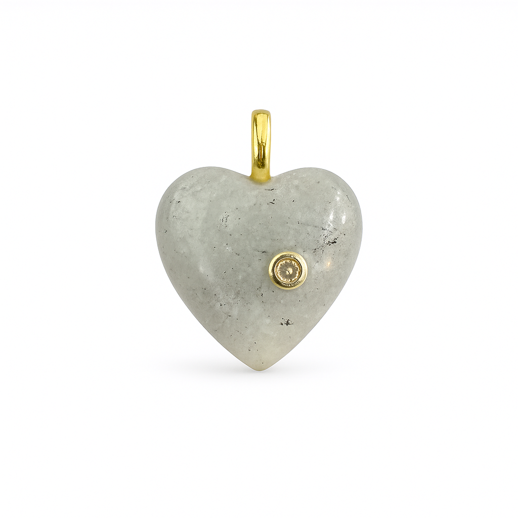 21395 Gray Jasper Heart Pendant with Champagne CZ