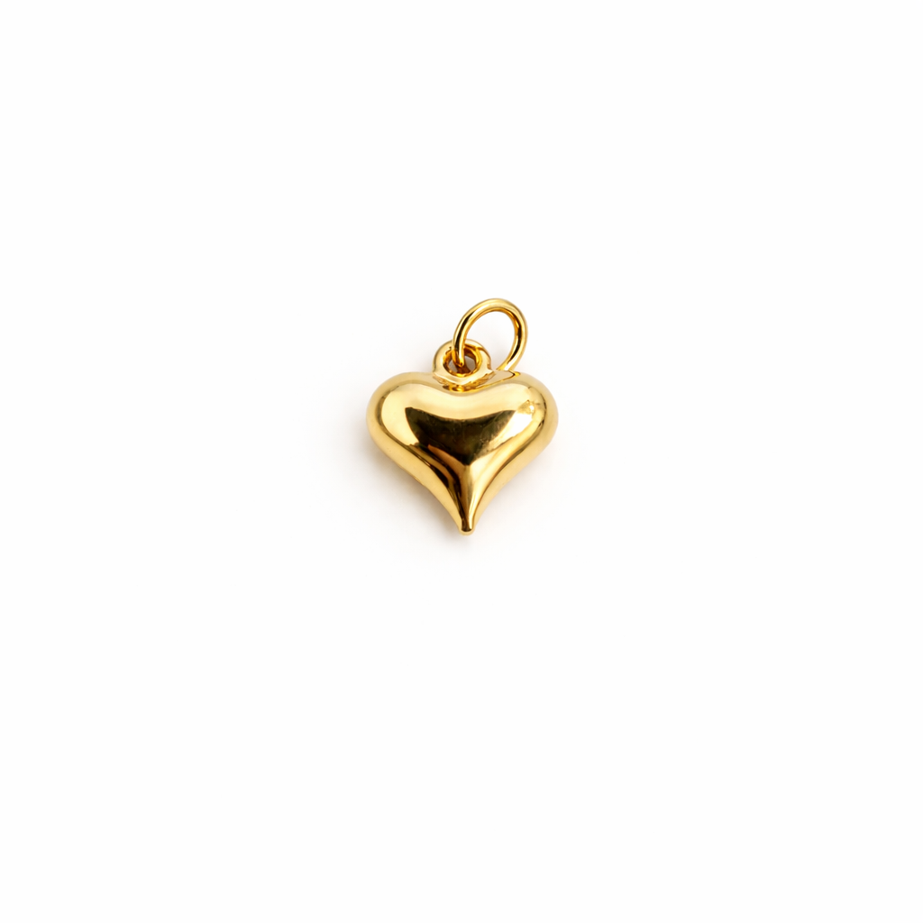 22010 Gold Puffed Heart Charm 13x11mm