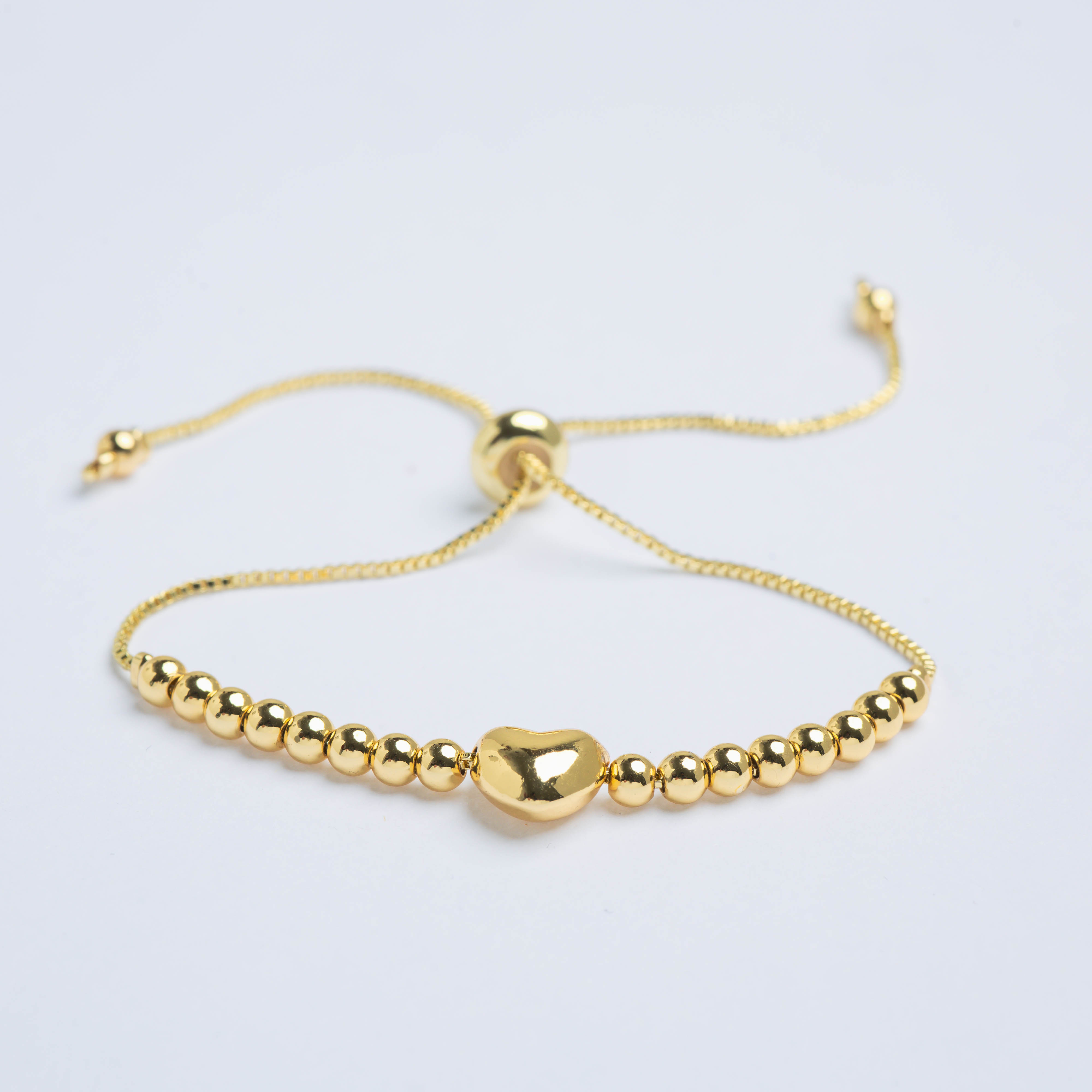 21797 Gold Slider Bracelet with Beads & Heart Charm