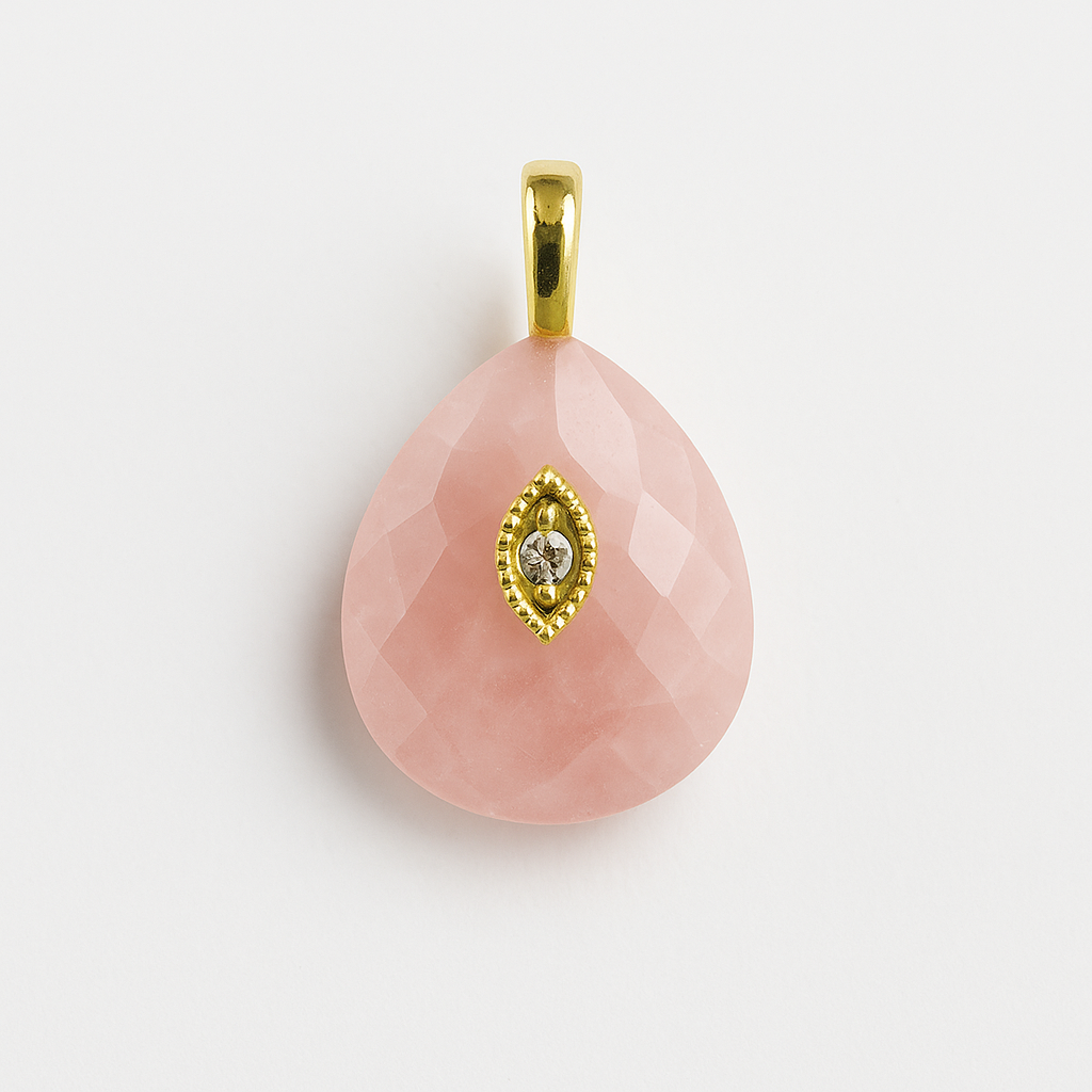 21418 Rose Quartz Teardrop Pendant with Mini Evil-Eye