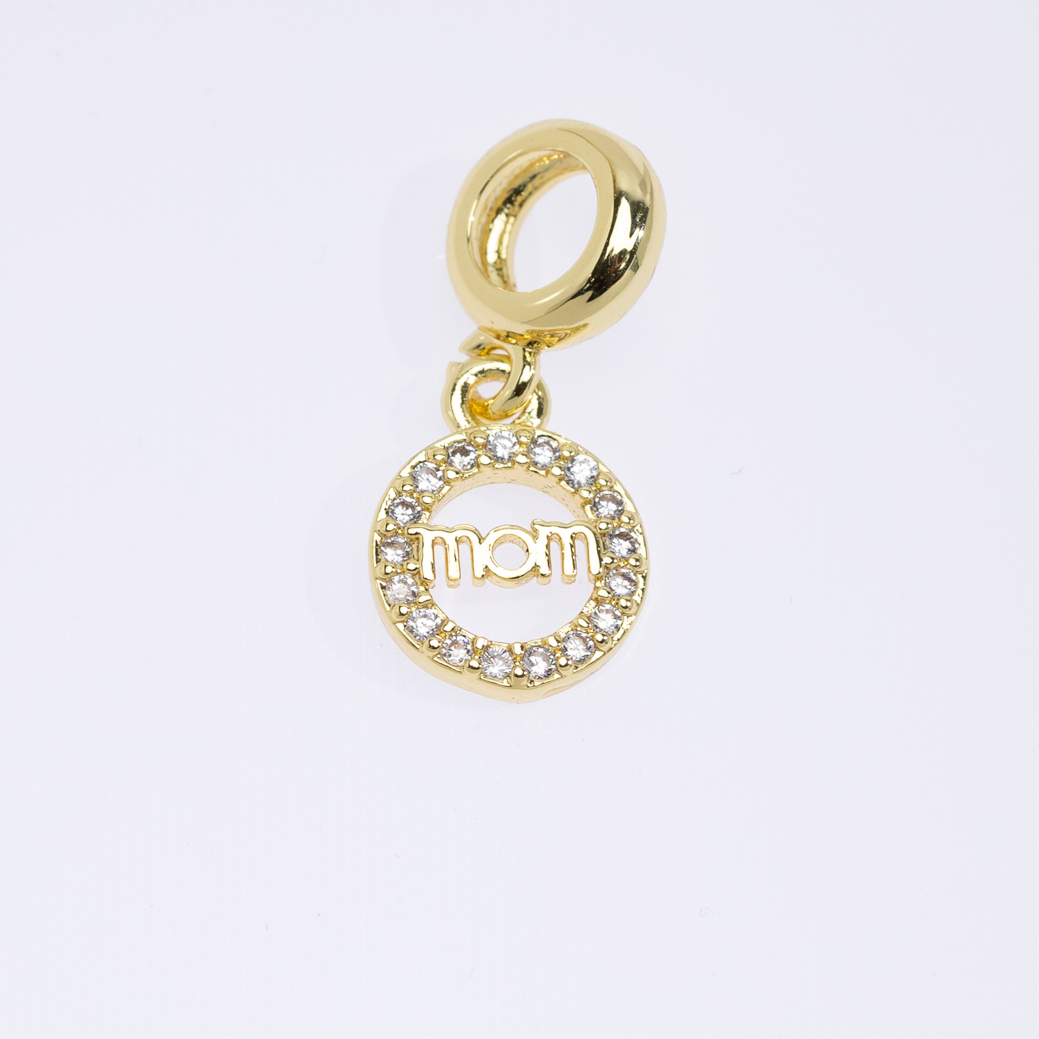 20624 Gold "Mom" Round Pendant with Crystals